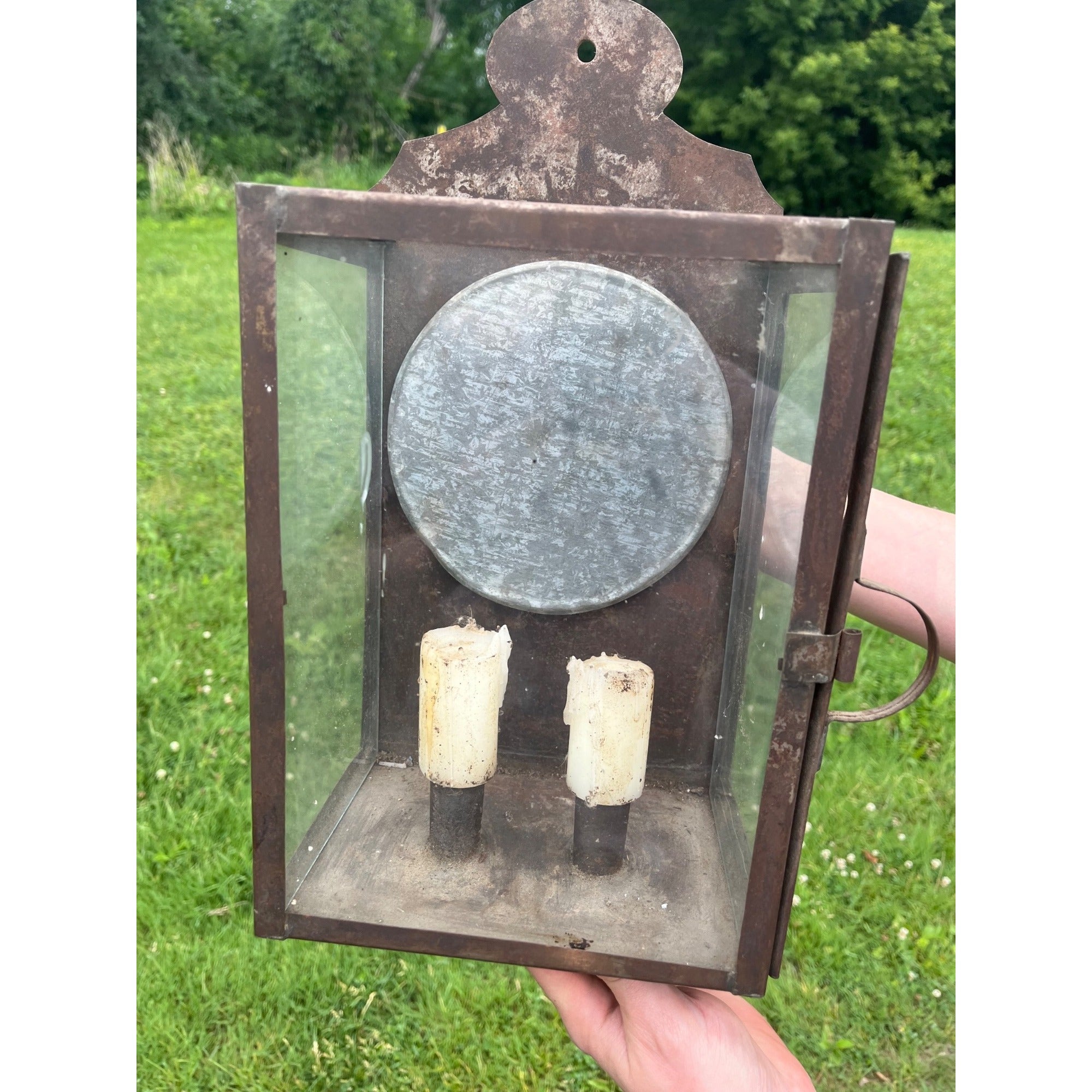 Antique 19th c. Primitive Tin Wall Lantern Candle Sconce Farmhouse Lighting