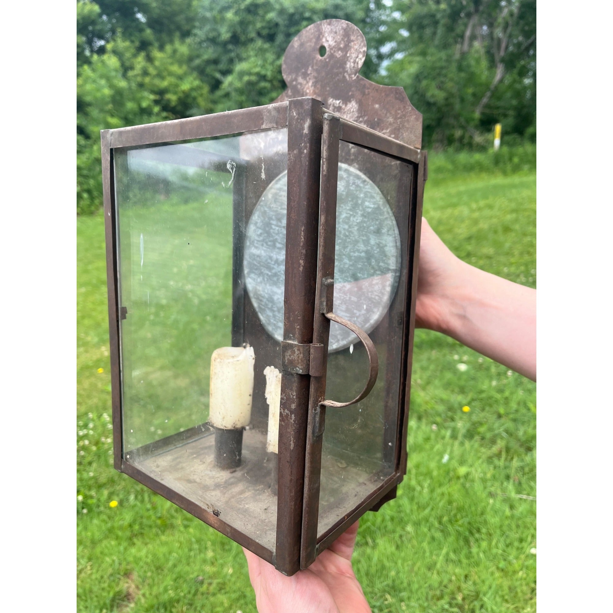 Antique 19th c. Primitive Tin Wall Lantern Candle Sconce Farmhouse Lighting