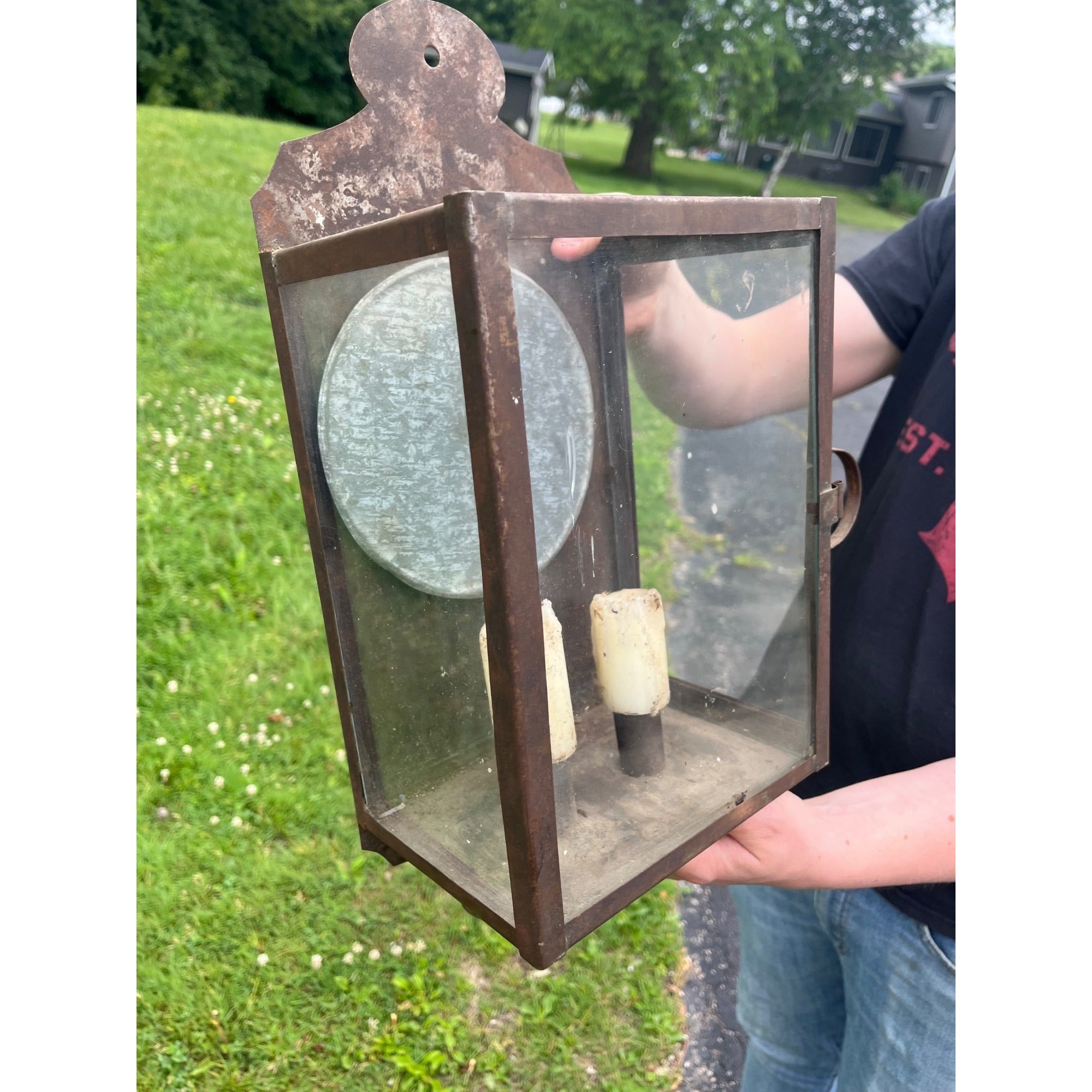 Antique 19th c. Primitive Tin Wall Lantern Candle Sconce Farmhouse Lighting