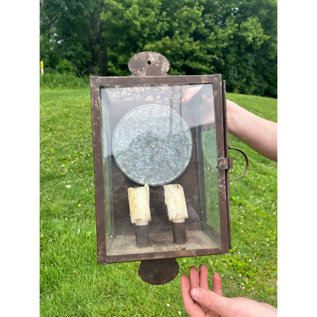 Antique 19th c. Primitive Tin Wall Lantern Candle Sconce Farmhouse Lighting