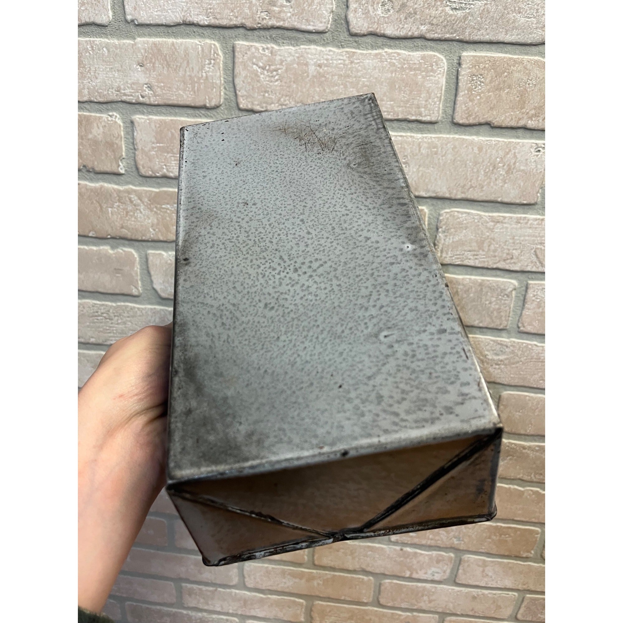 Antique Primitive Gray Enamel Graniteware Bread Pan/ Baking Dish/ Farmhouse Decor