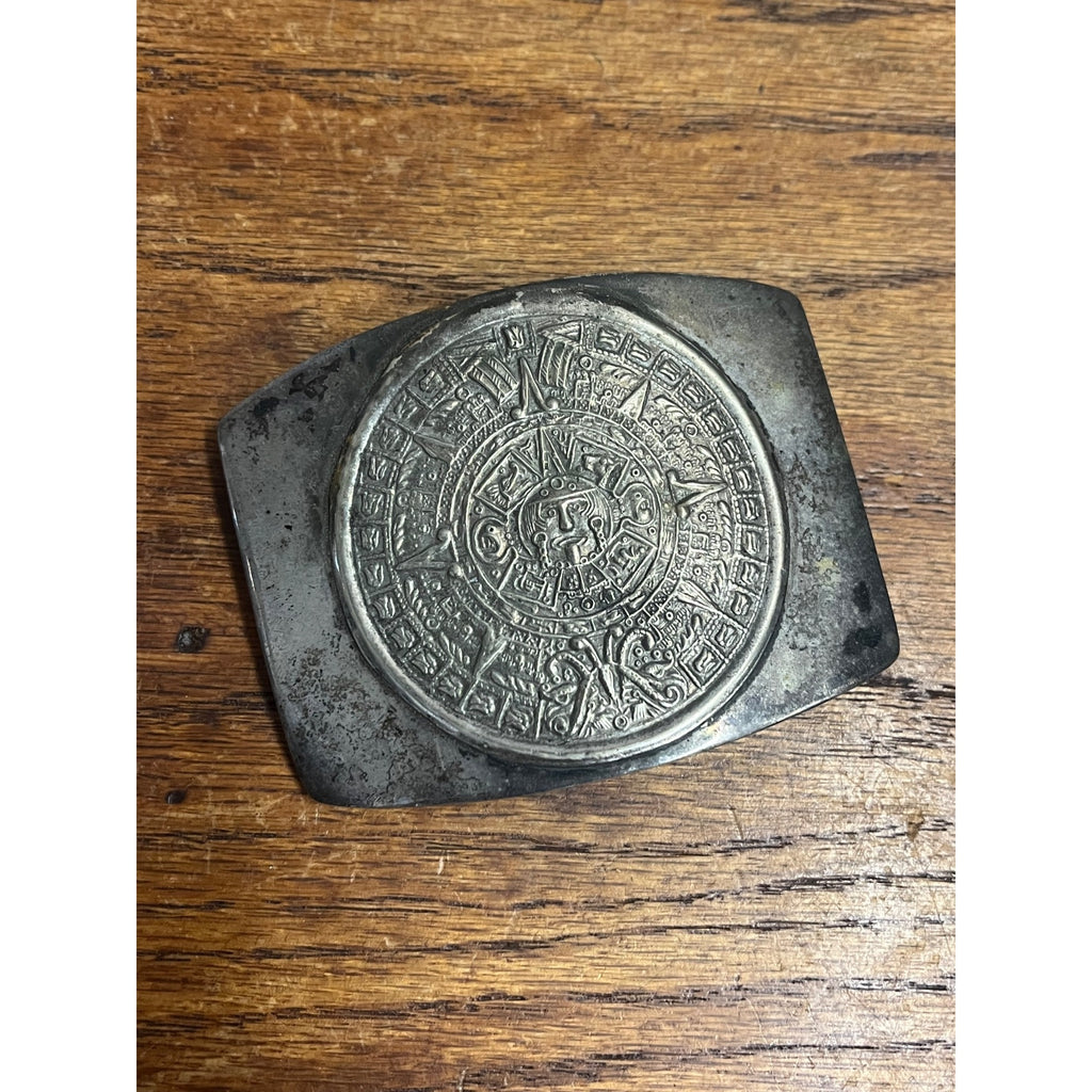 Sterling Silver .925 Mexican Mayan Calendar Belt Buckle 56.55 g Grams