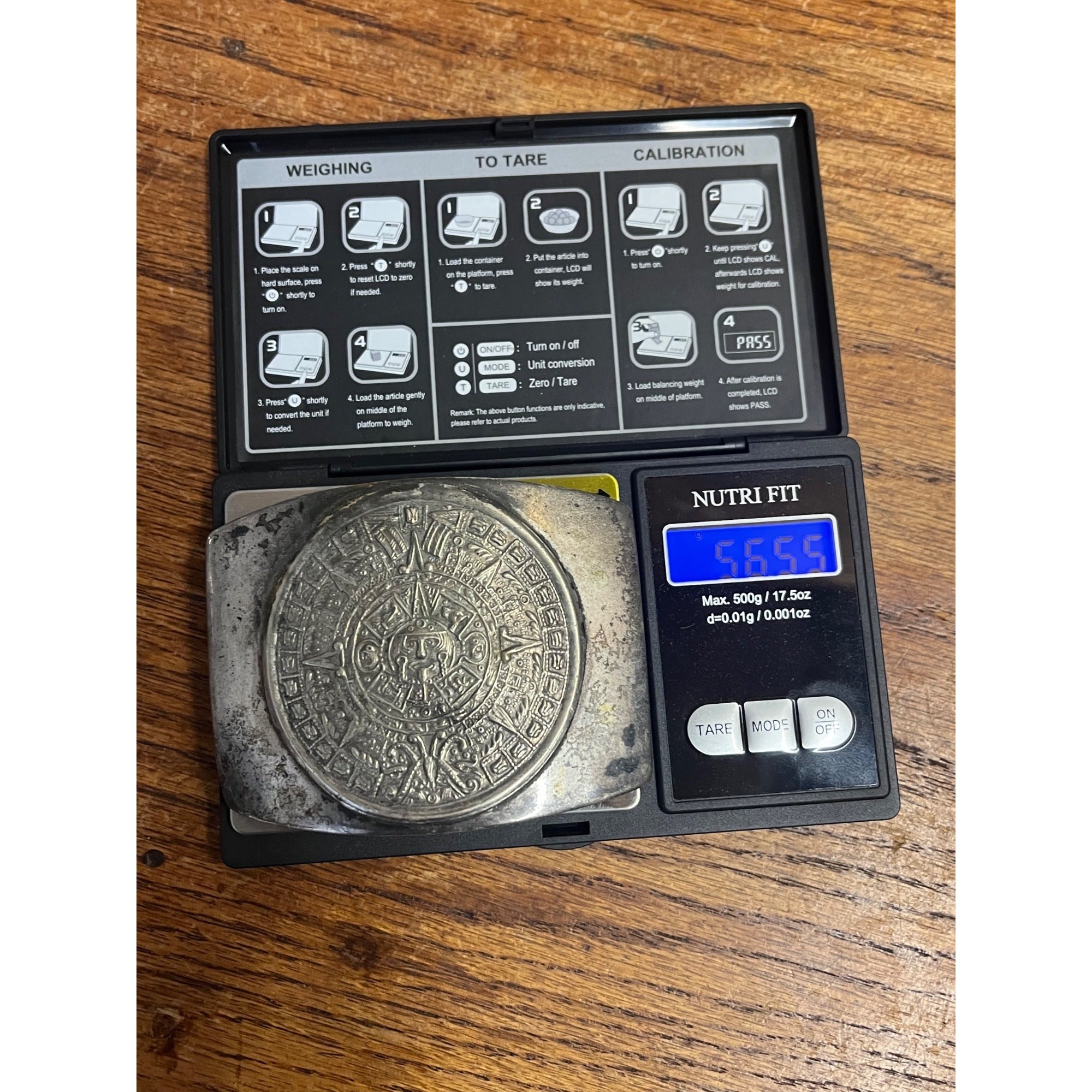 Sterling Silver .925 Mexican Mayan Calendar Belt Buckle 56.55 g Grams