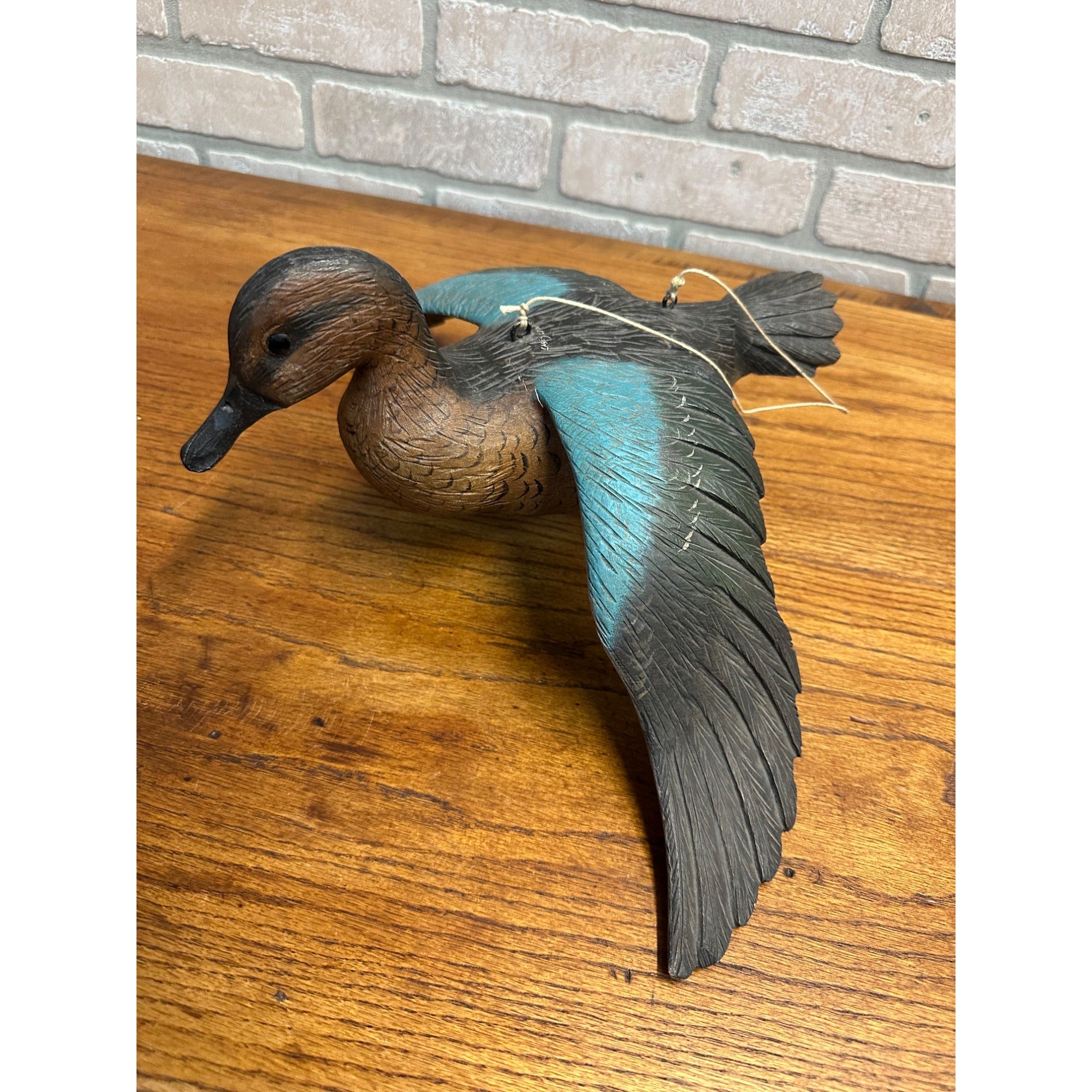 Casey Edwards Blue Wing Teal Hen in Flight Wood Carving Decoy Manitowoc