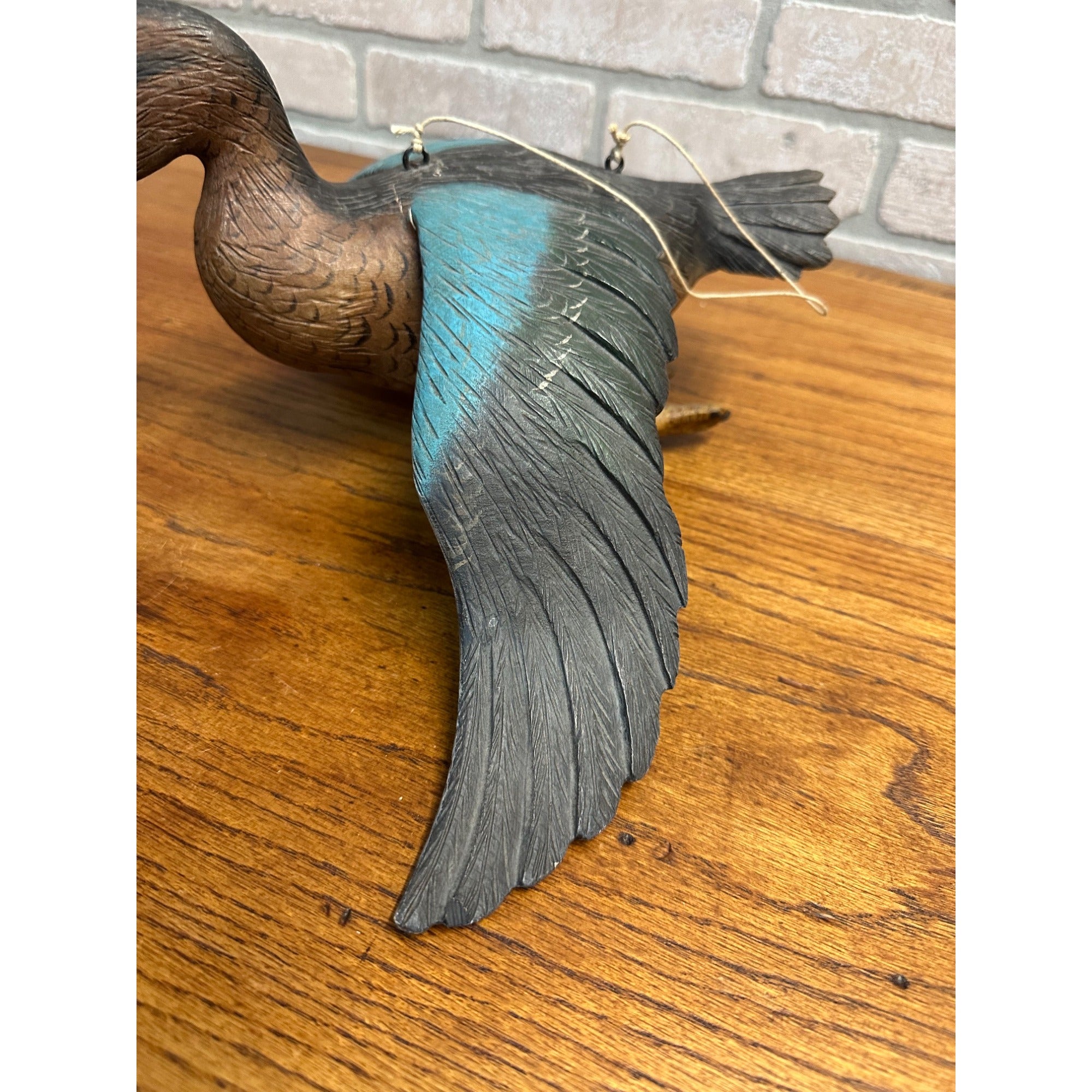 Casey Edwards Blue Wing Teal Hen in Flight Wood Carving Decoy Manitowoc