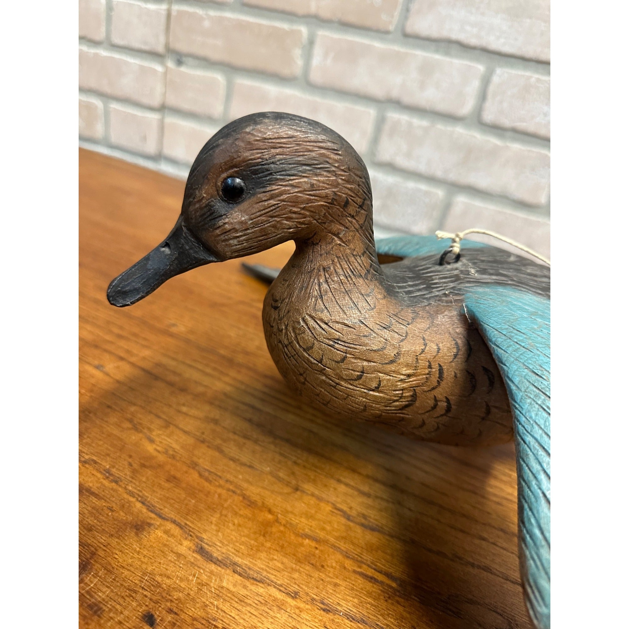 Casey Edwards Blue Wing Teal Hen in Flight Wood Carving Decoy Manitowoc