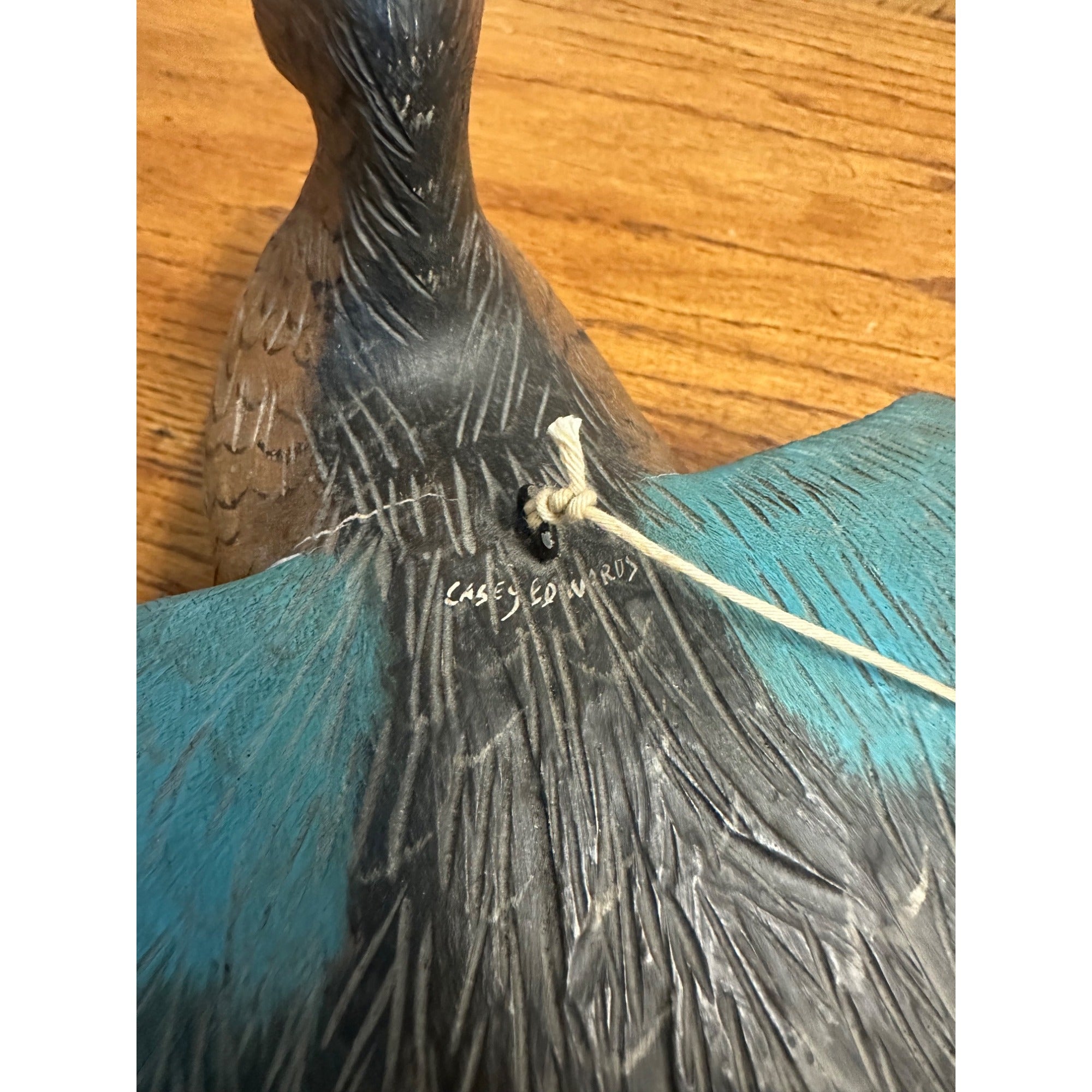 Casey Edwards Blue Wing Teal Hen in Flight Wood Carving Decoy Manitowoc
