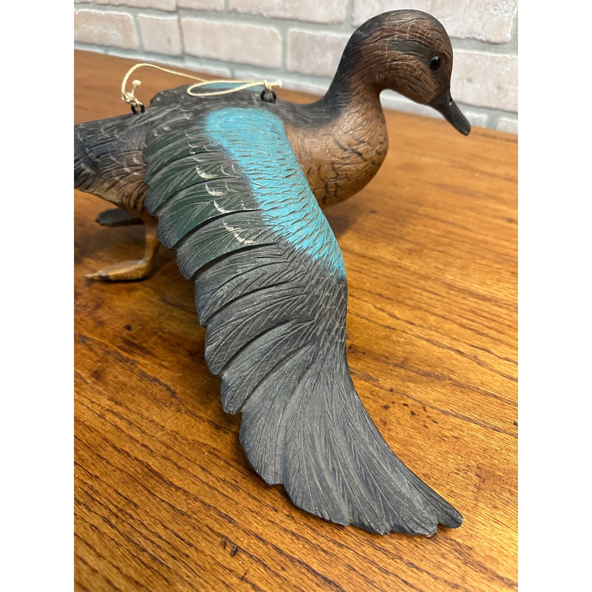 Casey Edwards Blue Wing Teal Hen in Flight Wood Carving Decoy Manitowoc