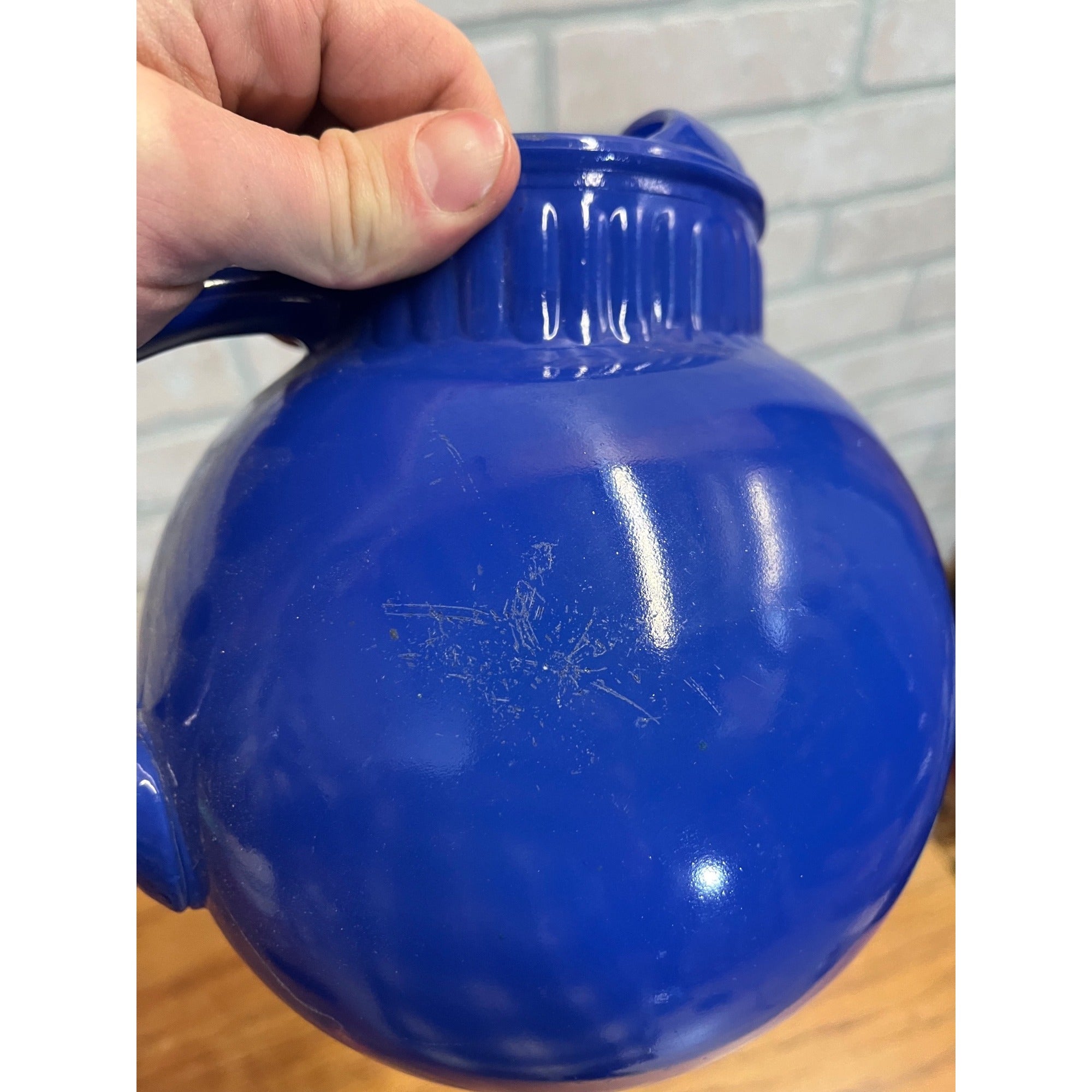 Vintage Hazel Atlas Tilt Fine Blue Tea Water Depression Glass Pitcher