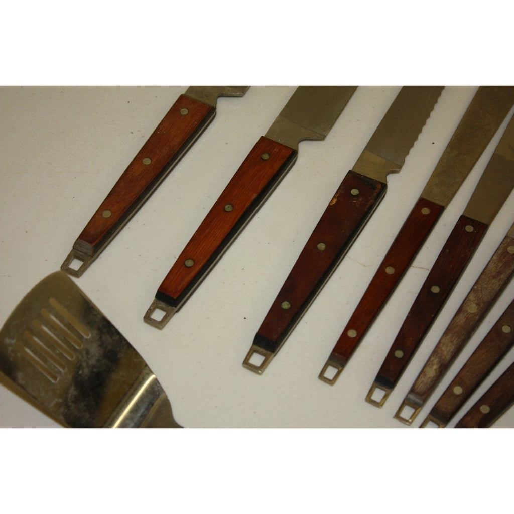 Lot of 11 Vintage EKCO MCM Stainless Steel Kitchen Knives & Utensils Wood Handles