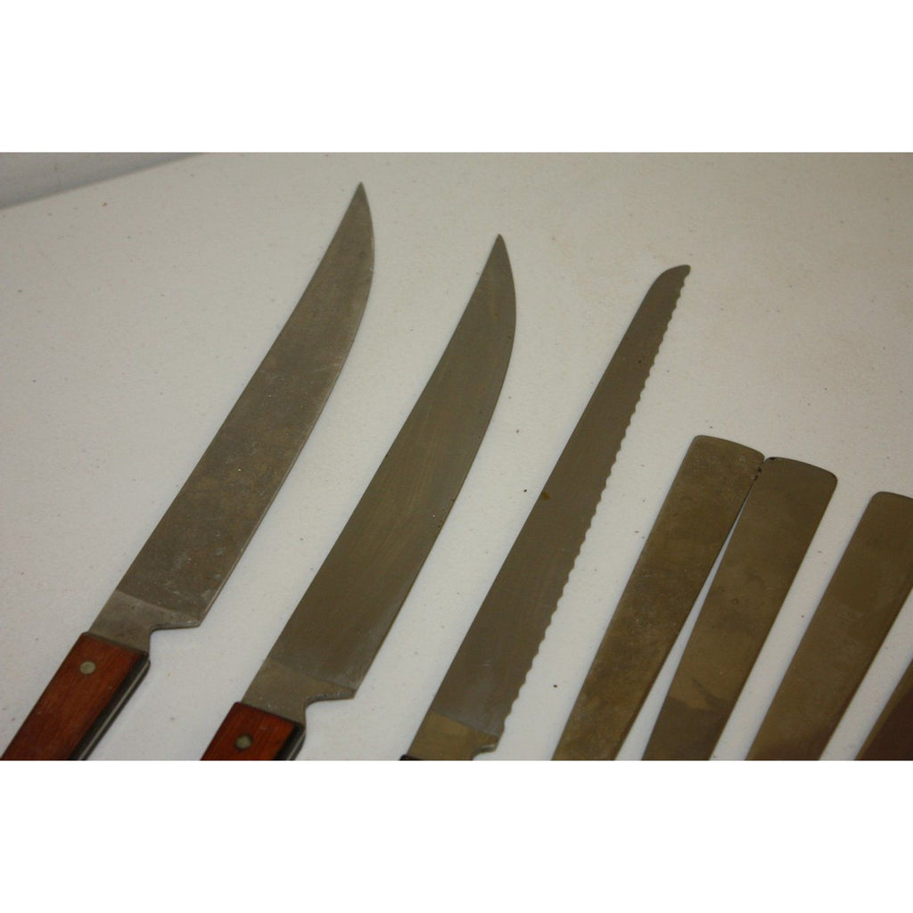 Lot of 11 Vintage EKCO MCM Stainless Steel Kitchen Knives & Utensils Wood Handles