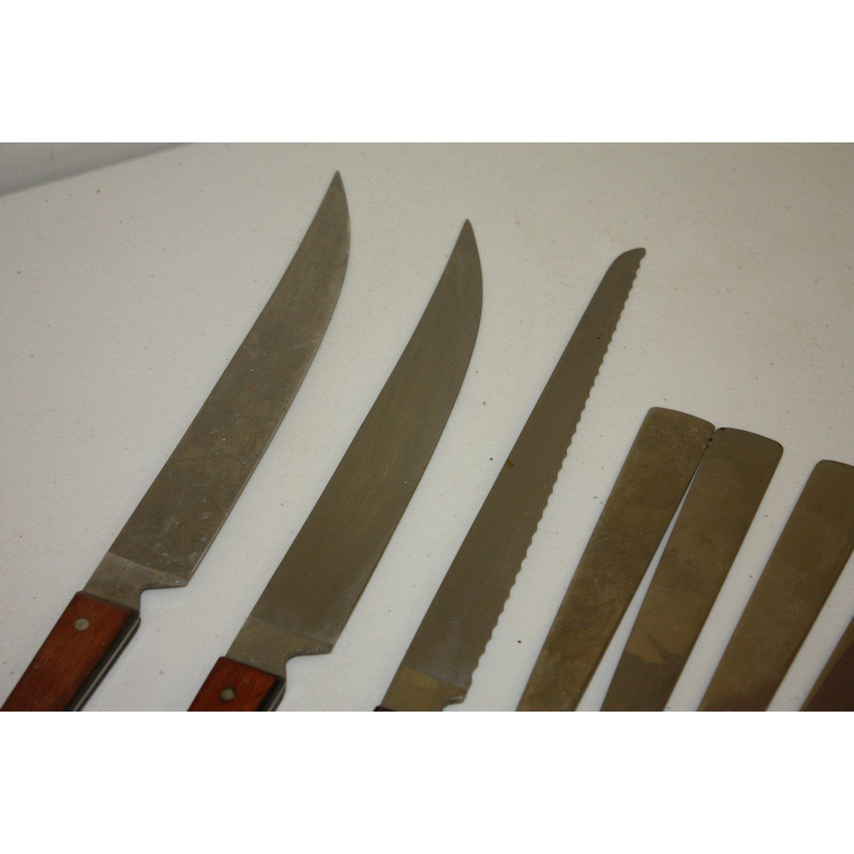 Lot of 11 Vintage EKCO MCM Stainless Steel Kitchen Knives & Utensils Wood Handles