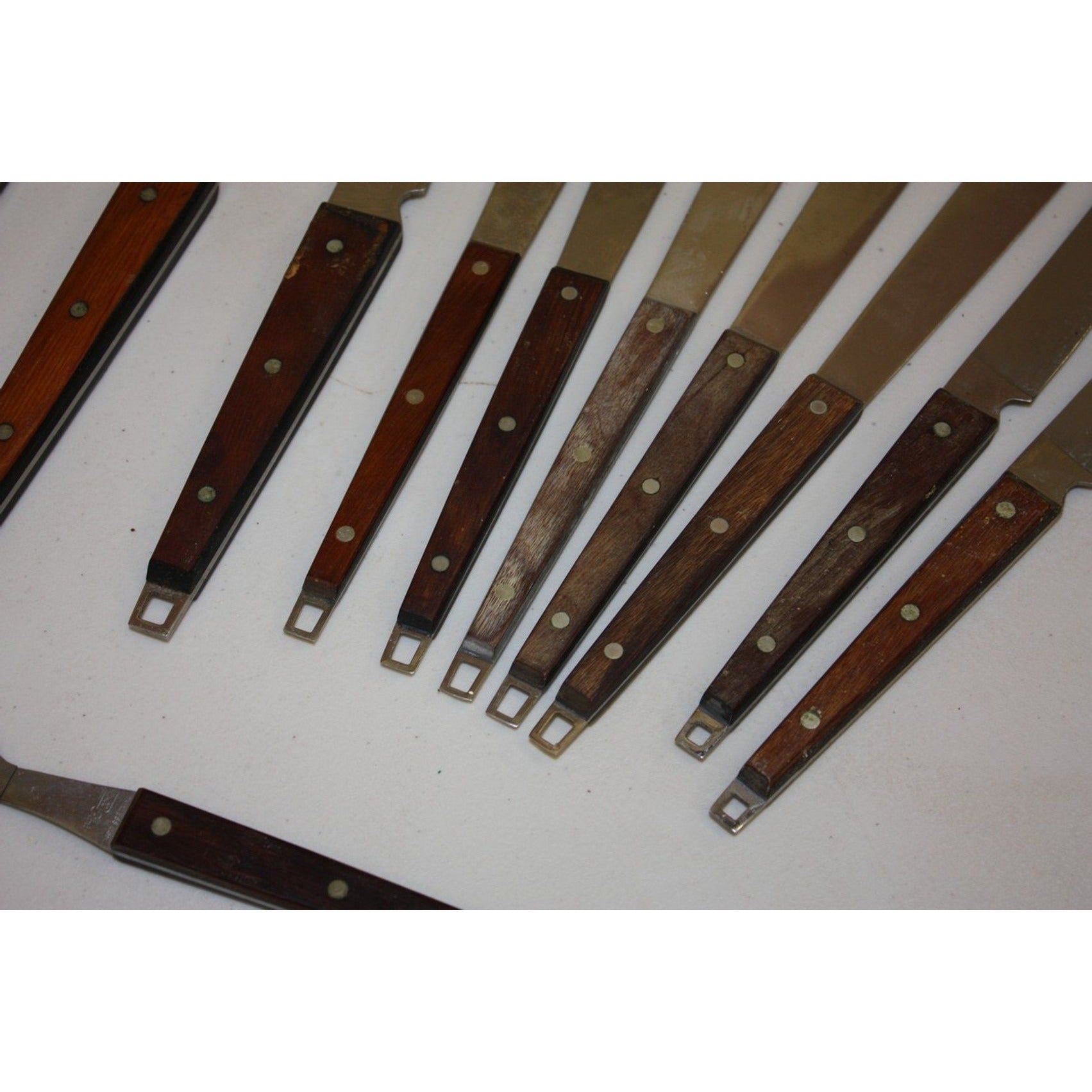 Lot of 11 Vintage EKCO MCM Stainless Steel Kitchen Knives & Utensils Wood Handles