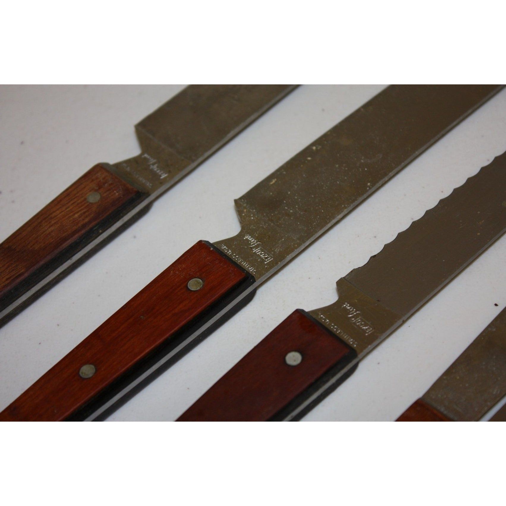 Lot of 11 Vintage EKCO MCM Stainless Steel Kitchen Knives & Utensils Wood Handles