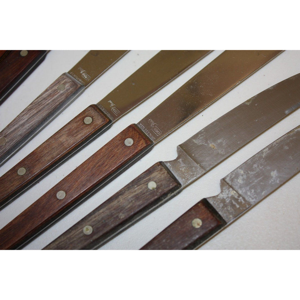 Lot of 11 Vintage EKCO MCM Stainless Steel Kitchen Knives & Utensils Wood Handles
