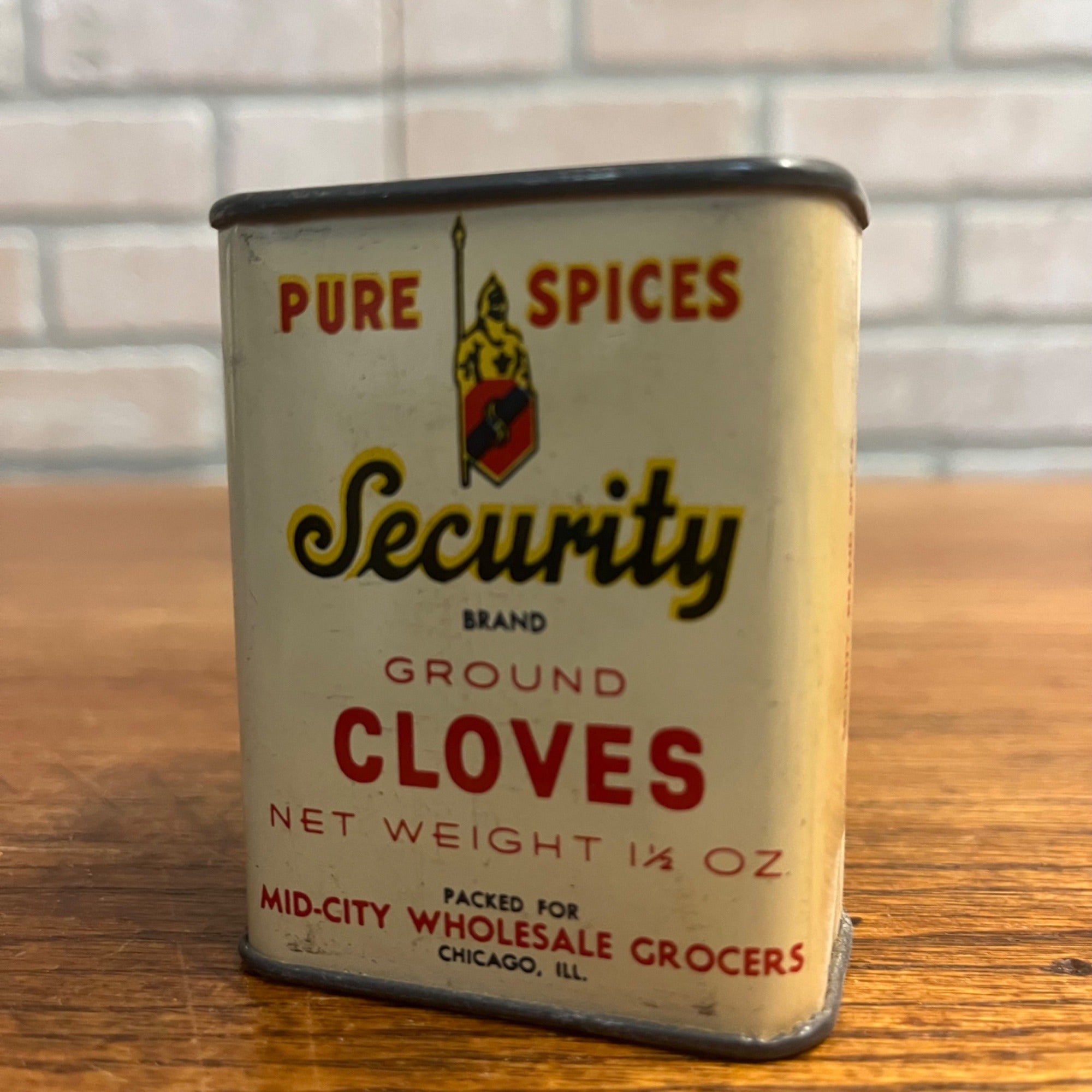 Vintage Security Brand Cloves Mid-City Grocers Chicago IL Spice Tin Kitchen