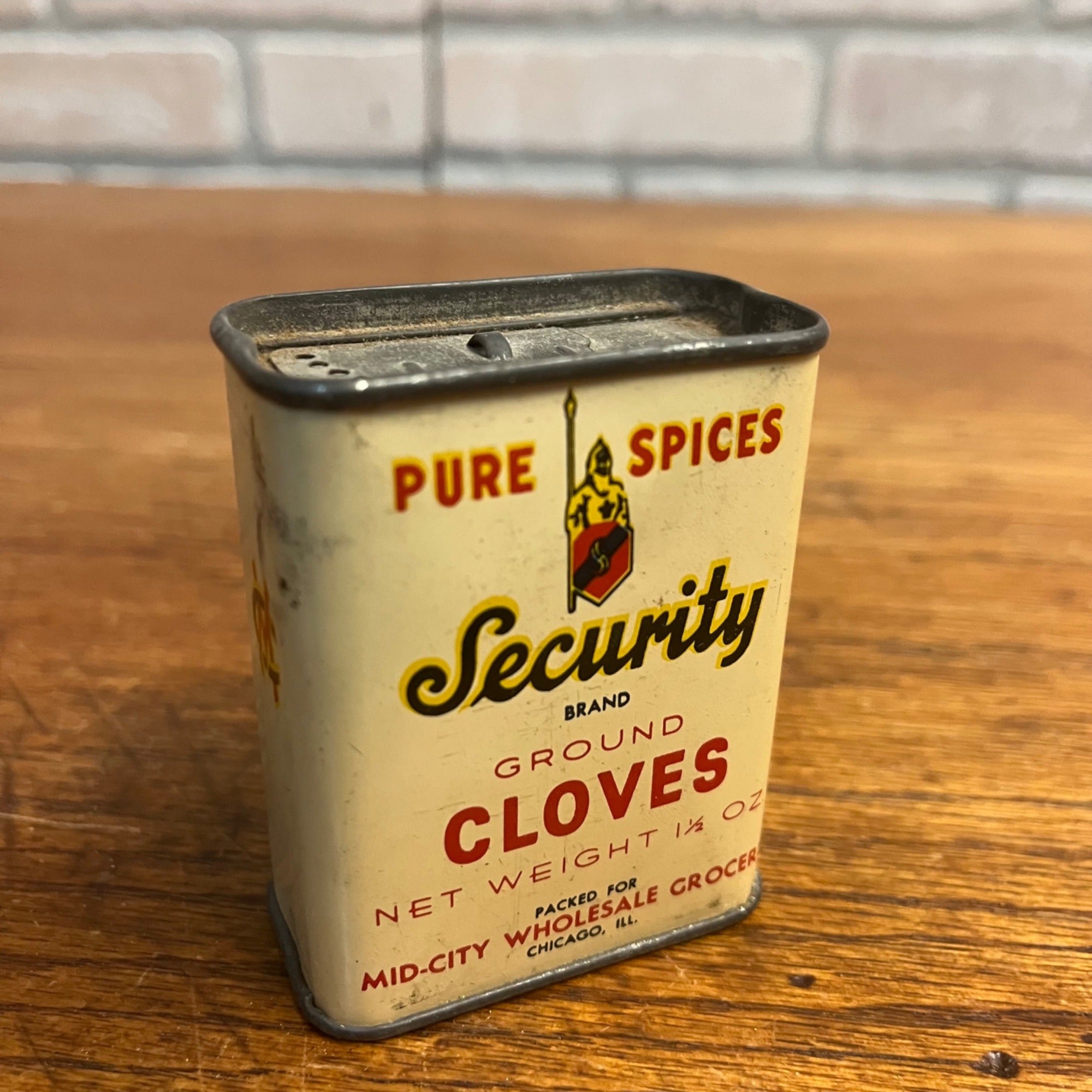 Vintage Security Brand Cloves Mid-City Grocers Chicago IL Spice Tin Kitchen