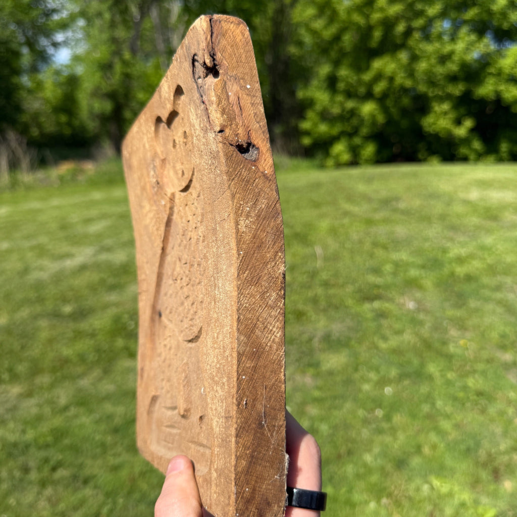Original Primitive 19th c. Carved Wooden Cookie Mold Press of Cat Folk Art AAFA