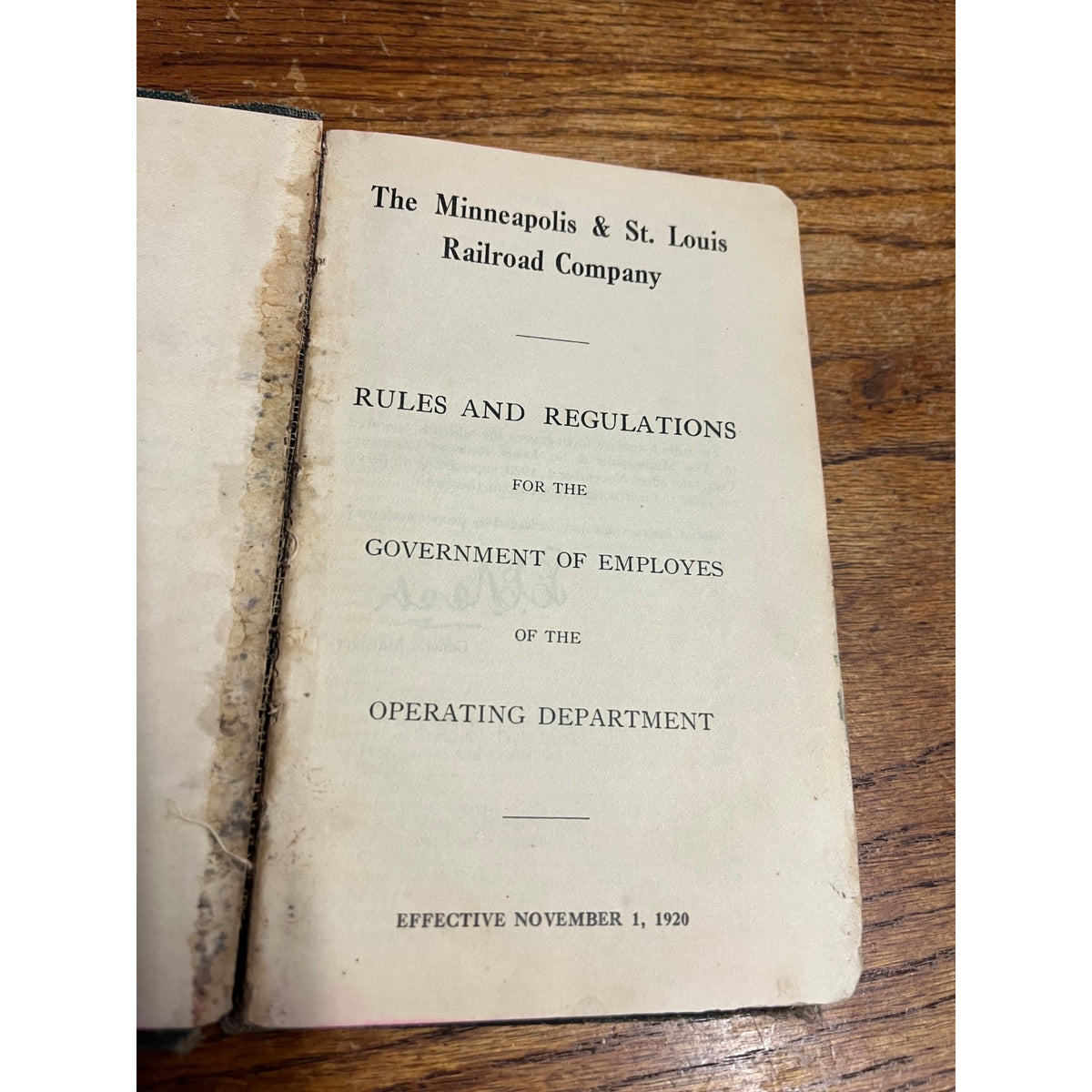 1920 Minneapolis & St Louis Railroad Co. Rules & Regulations Employee Guide