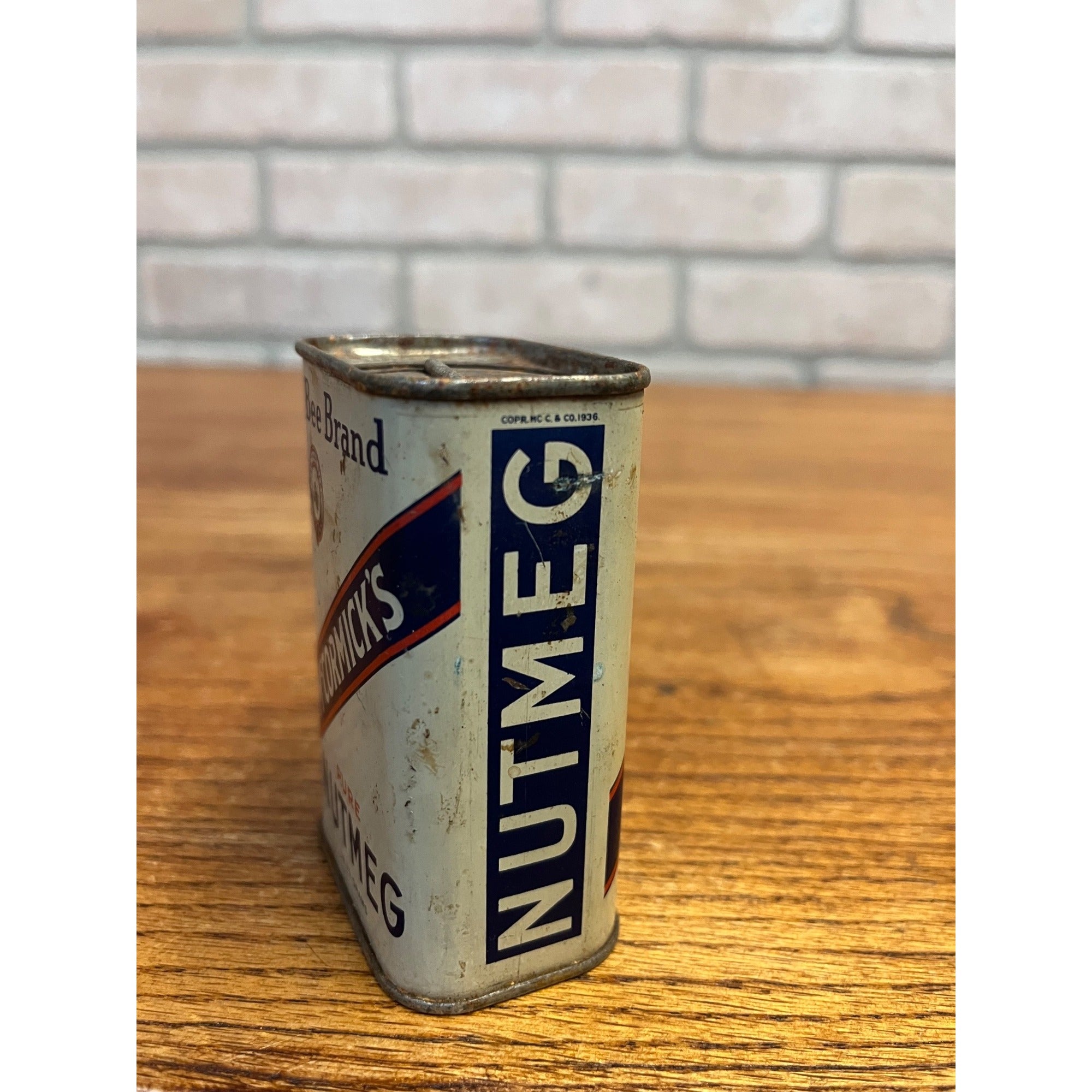 Vintage Bee Brand Nutmeg Spice Tin McCormick & Co Baltimore Advertising Can
