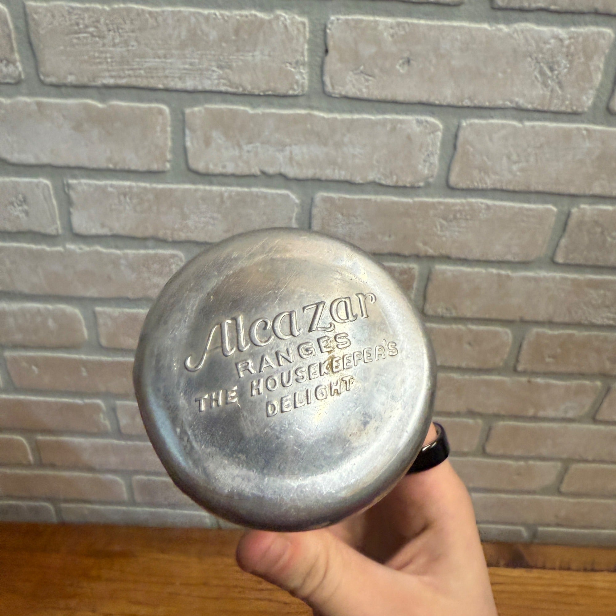 Vintage 1900s Aluminum Milk Bottle Cover Advertising Alcazar Ranges Milwaukee WI