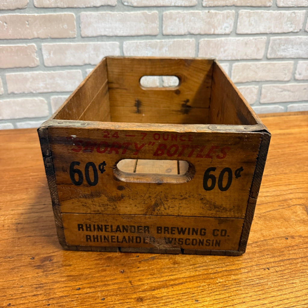 Vintage Rhinelander Beer Export Shorty Bottle Crate Case Brewery Wooden Wisconsin
