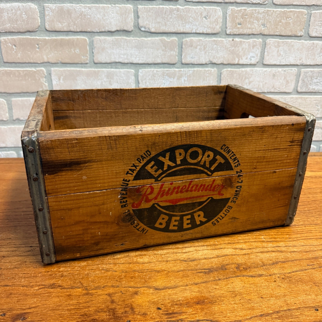 Vintage Rhinelander Beer Export Shorty Bottle Crate Case Brewery Wooden Wisconsin