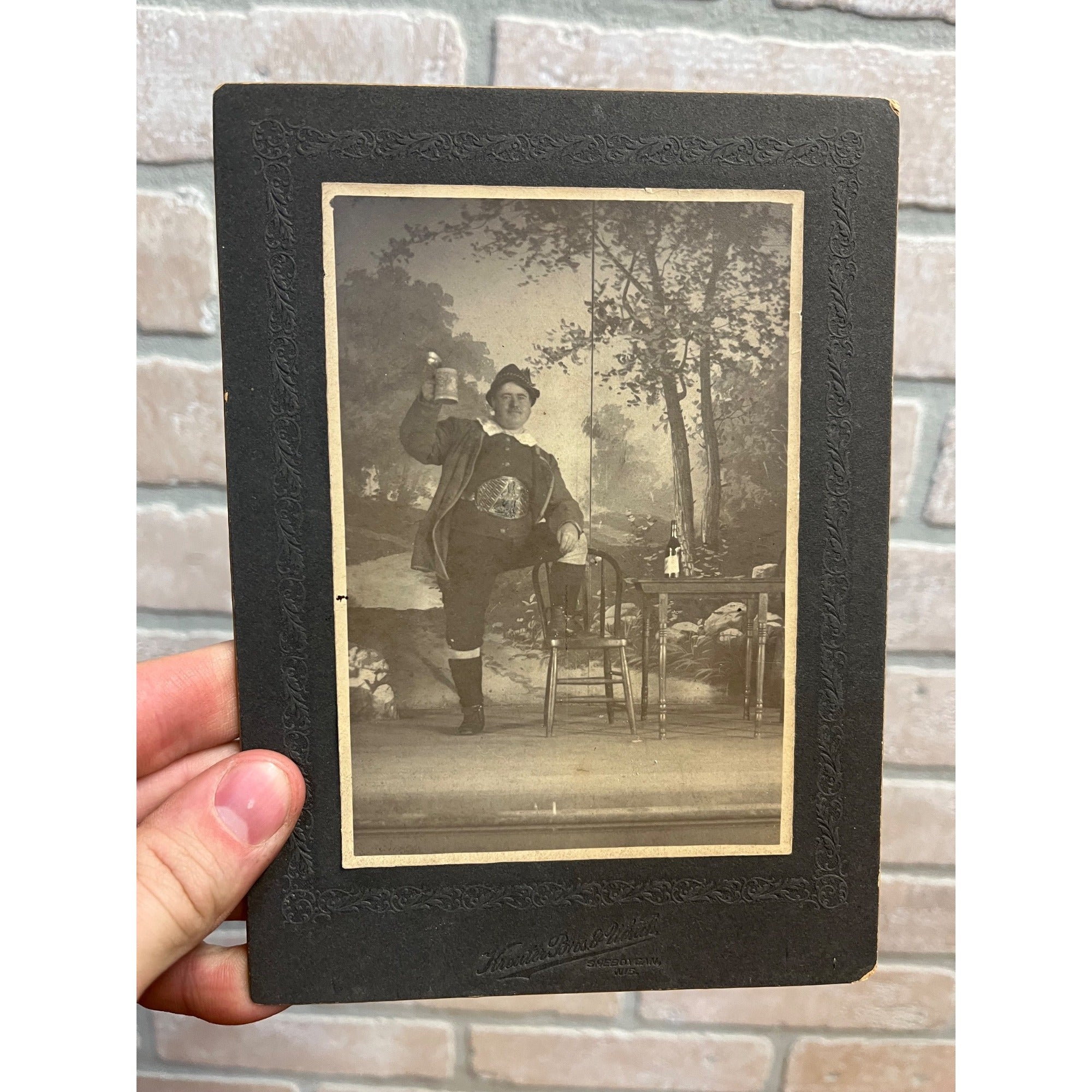 Antique Cabinet Photo Old Photograph German Bavarian Grenadier Beer Man Uniform
