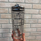 Vintage 1960s MCM Mid-Century Modern Black & White Recipe Glass Cocktail Shaker