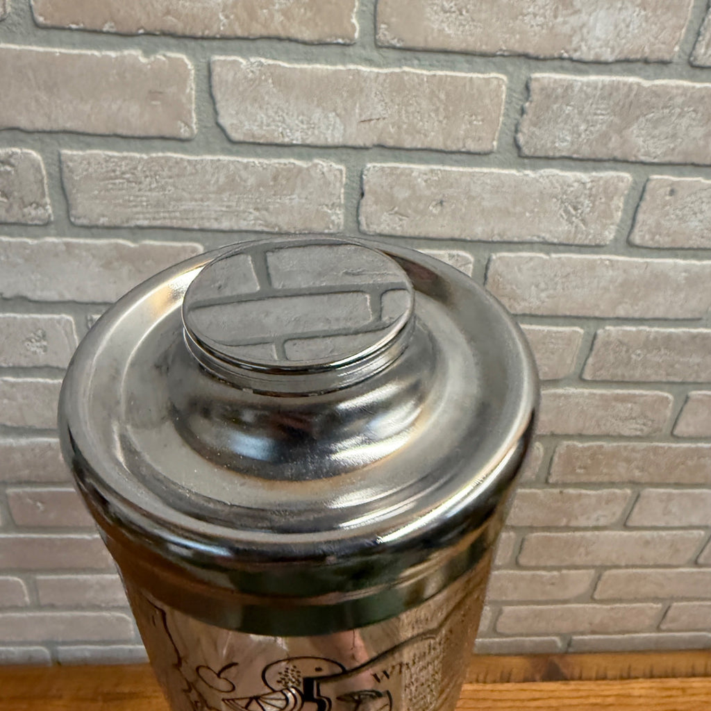 Vintage 1960s MCM Mid-Century Modern Black & White Recipe Glass Cocktail Shaker