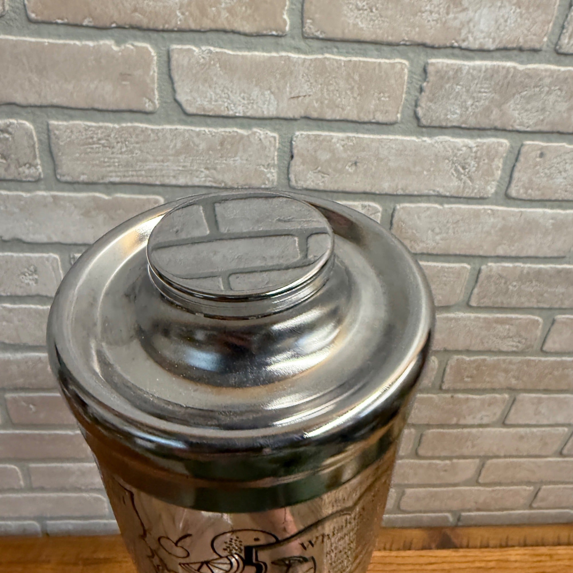 Vintage 1960s MCM Mid-Century Modern Black & White Recipe Glass Cocktail Shaker