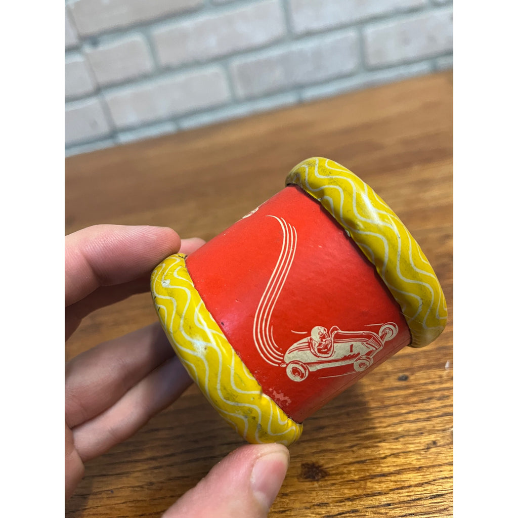Vintage Tin Litho CUM-BAC toy "Roll it Away See it Cum-Bac" Rae Car Toy