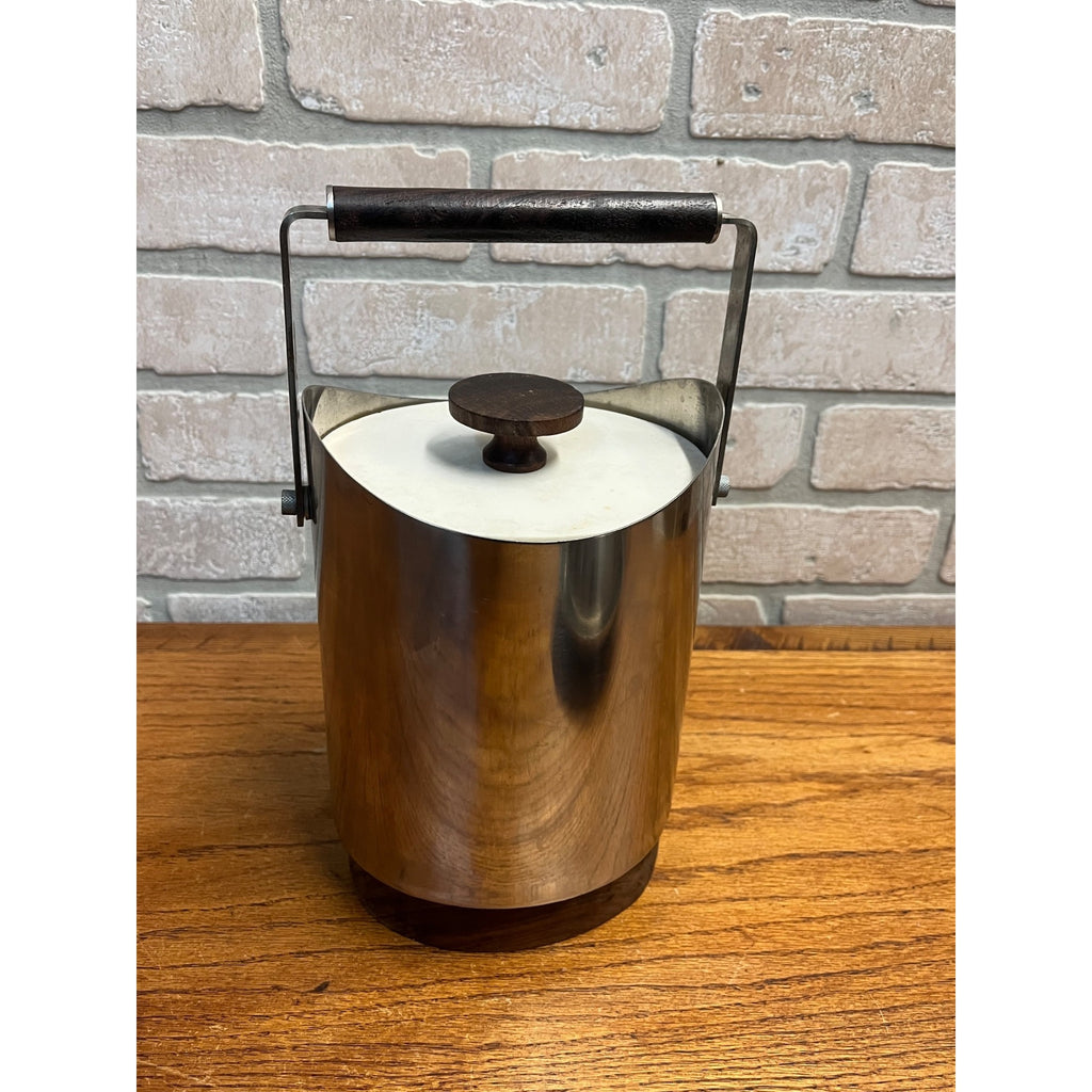 Vintage 1960s Ekco Stainless Steel Teak Wood Covered Ice Bucket MCM Danish