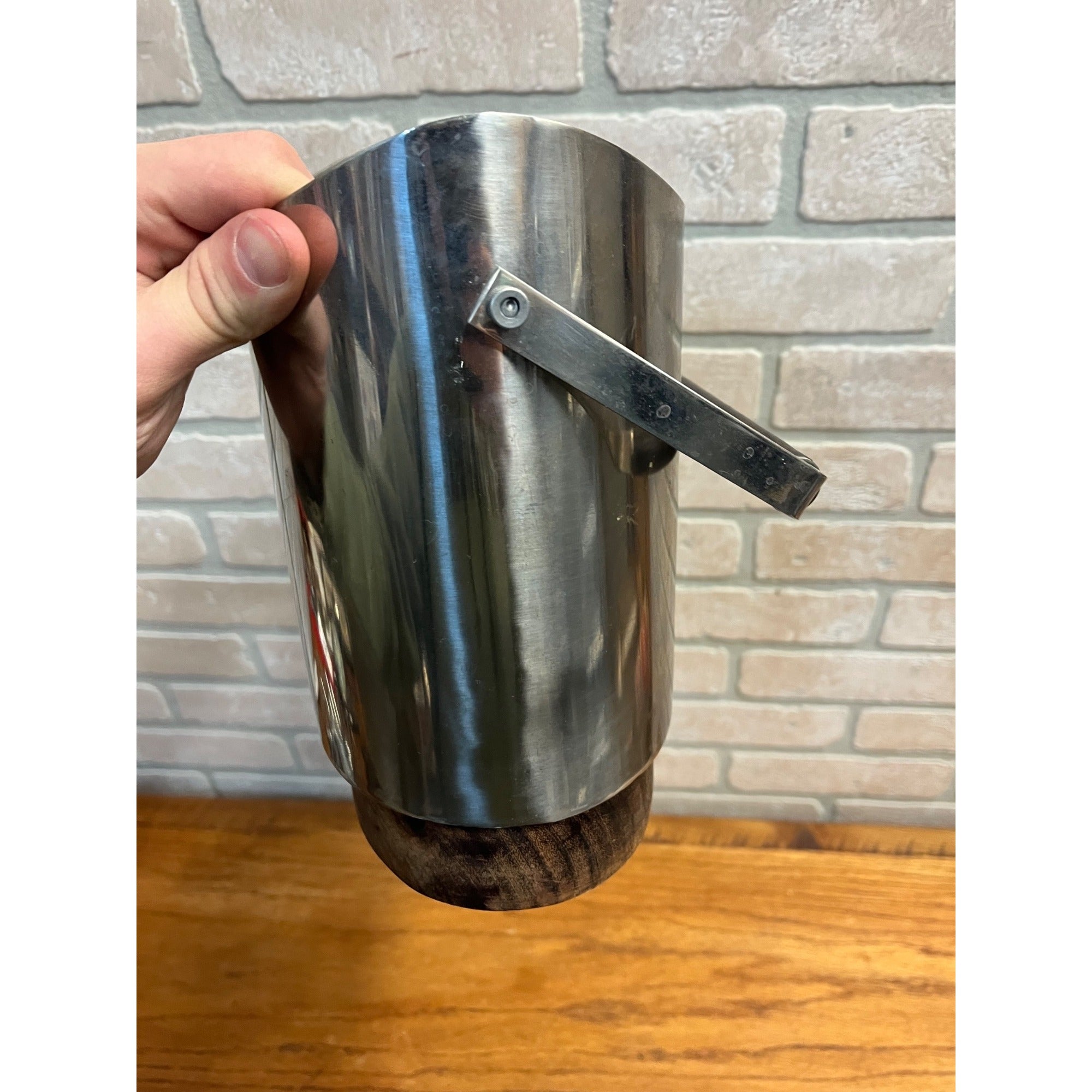 Vintage 1960s Ekco Stainless Steel Teak Wood Covered Ice Bucket MCM Danish