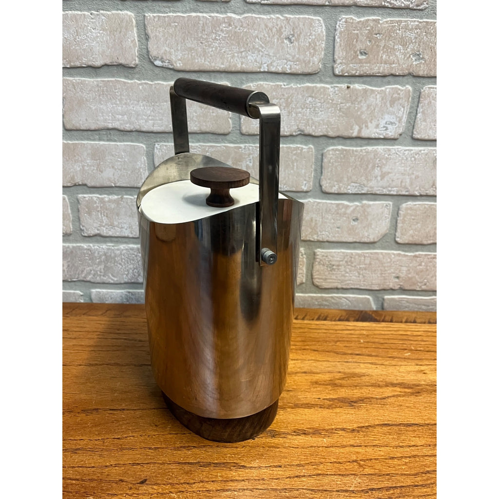 Vintage 1960s Ekco Stainless Steel Teak Wood Covered Ice Bucket MCM Danish