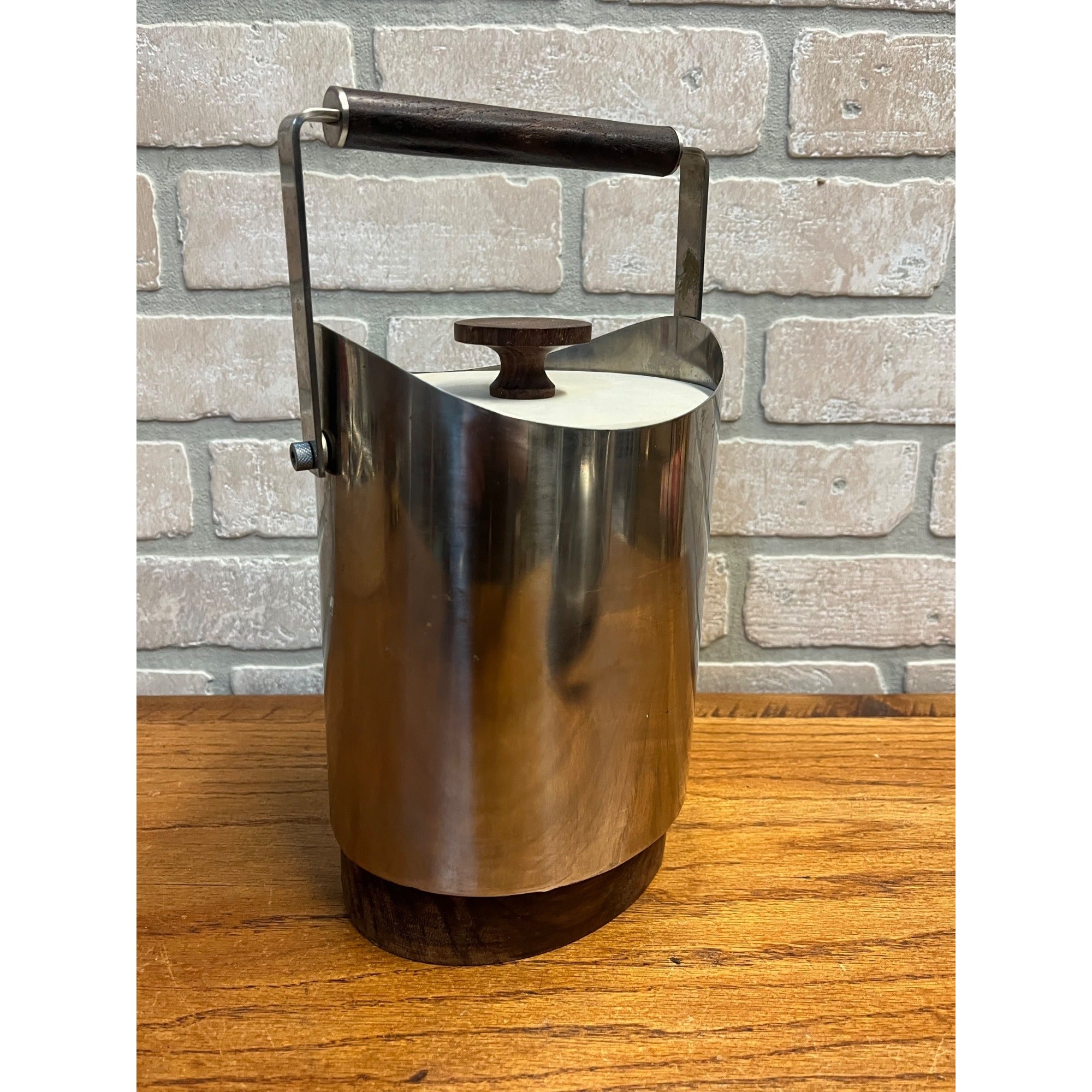 Vintage 1960s Ekco Stainless Steel Teak Wood Covered Ice Bucket MCM Danish