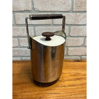 Vintage 1960s Ekco Stainless Steel Teak Wood Covered Ice Bucket MCM Danish