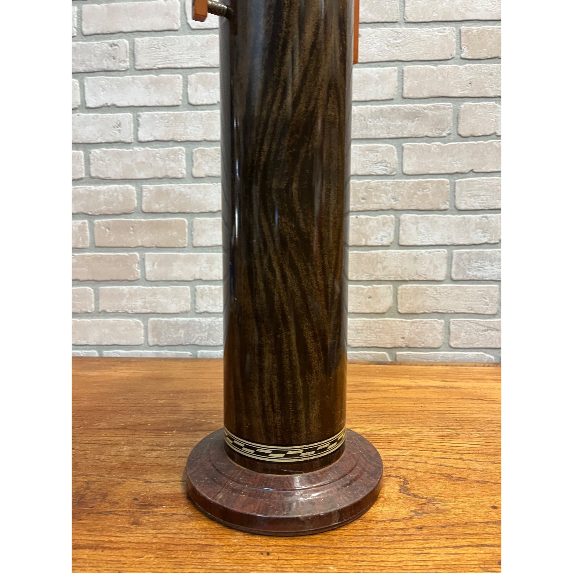 Vintage Brown Tin Litho Metal Smoking Stand Ashtray w/ Bakelite Handles Art Deco