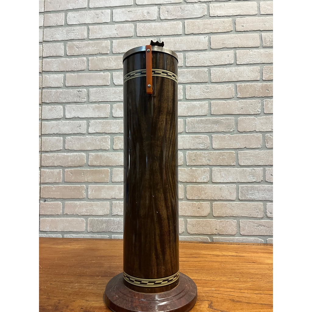 Vintage Brown Tin Litho Metal Smoking Stand Ashtray w/ Bakelite Handles Art Deco