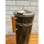 Vintage Brown Tin Litho Metal Smoking Stand Ashtray w/ Bakelite Handles Art Deco