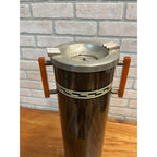 Vintage Brown Tin Litho Metal Smoking Stand Ashtray w/ Bakelite Handles Art Deco