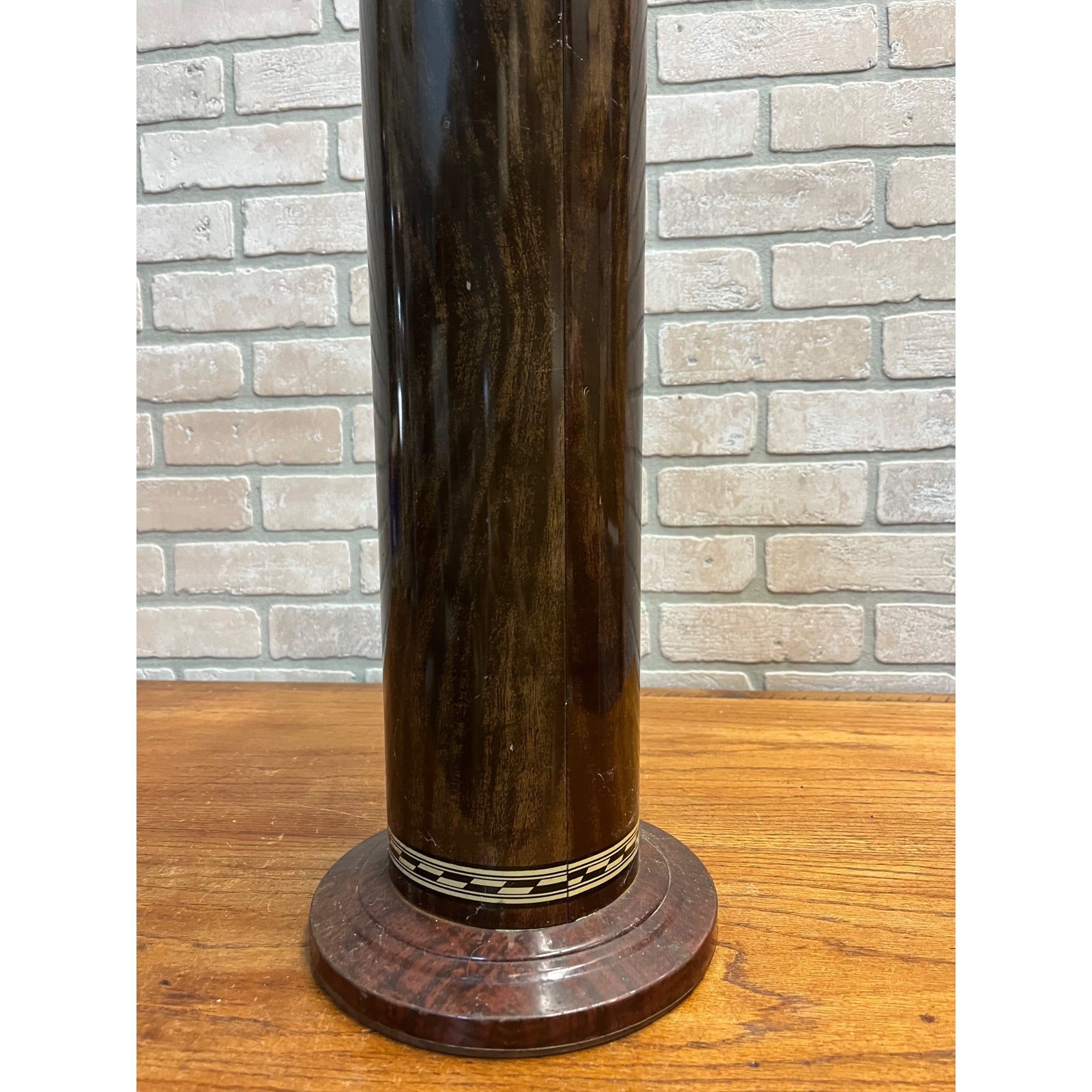 Vintage Brown Tin Litho Metal Smoking Stand Ashtray w/ Bakelite Handles Art Deco