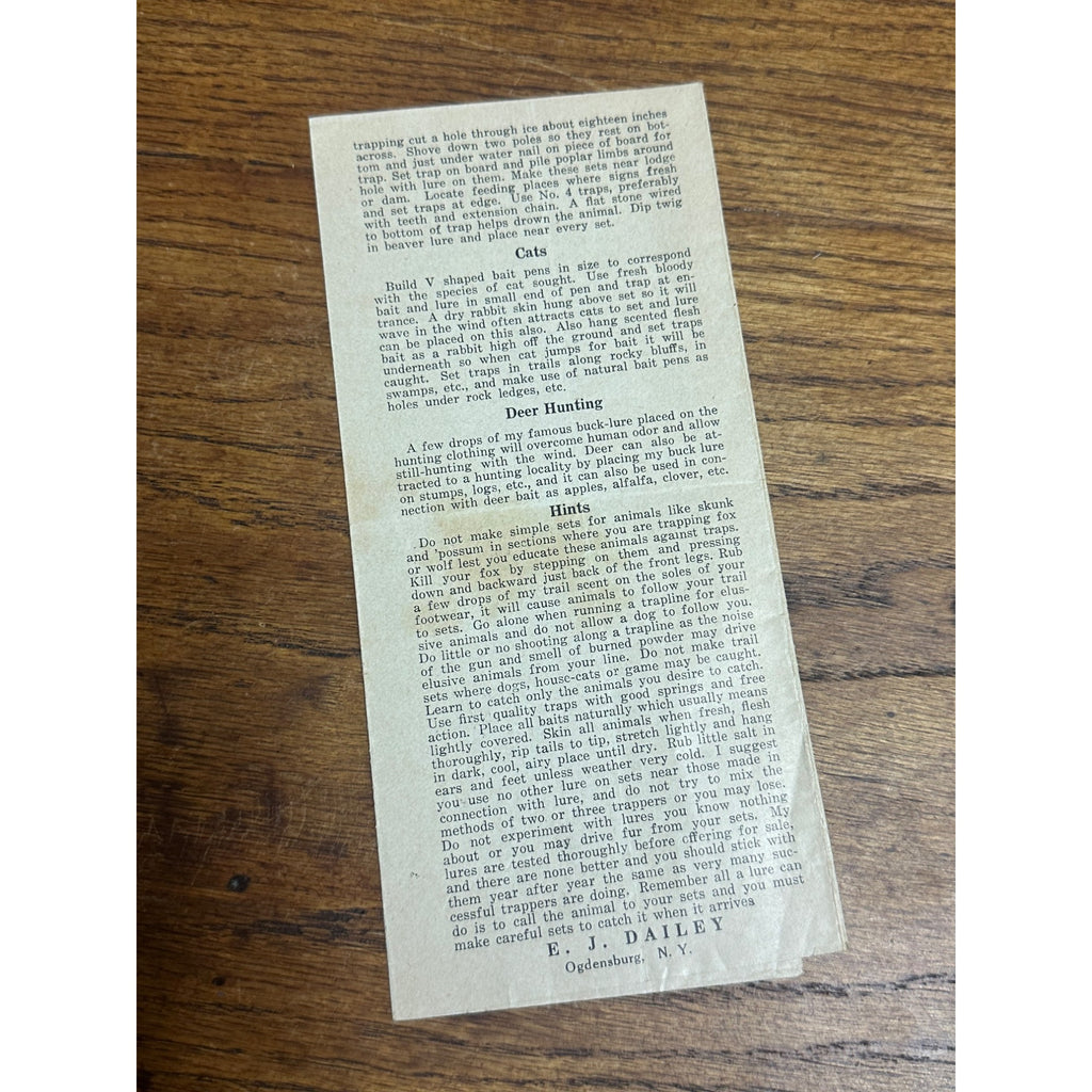 Vintage 1920s E. J. Dailey Super Trapping Methods Hunting Brochure Tips Guide