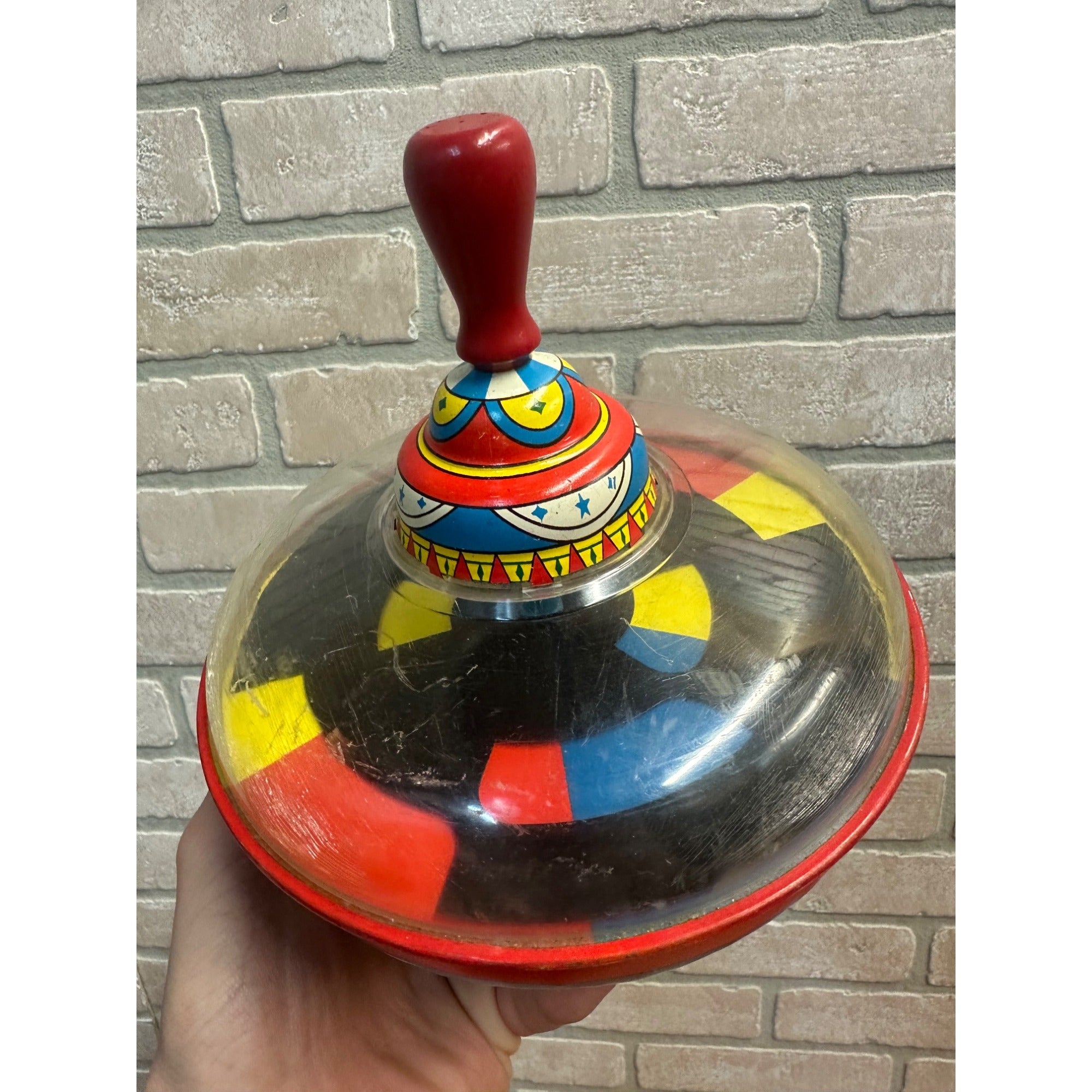 Antique Spinning Top Ohio Art Tin Litho Toy Multi-Color Swirl Whirl