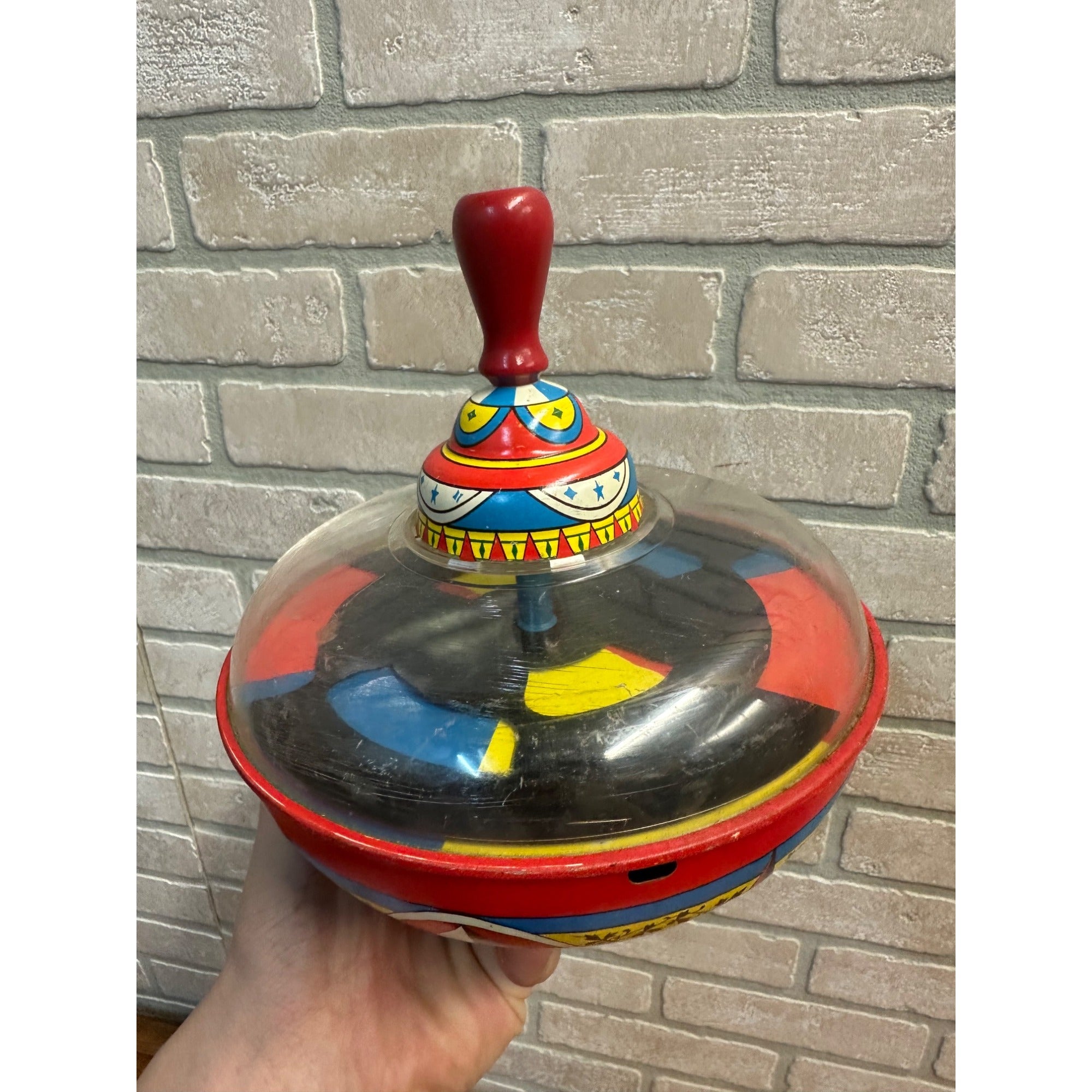 Antique Spinning Top Ohio Art Tin Litho Toy Multi-Color Swirl Whirl