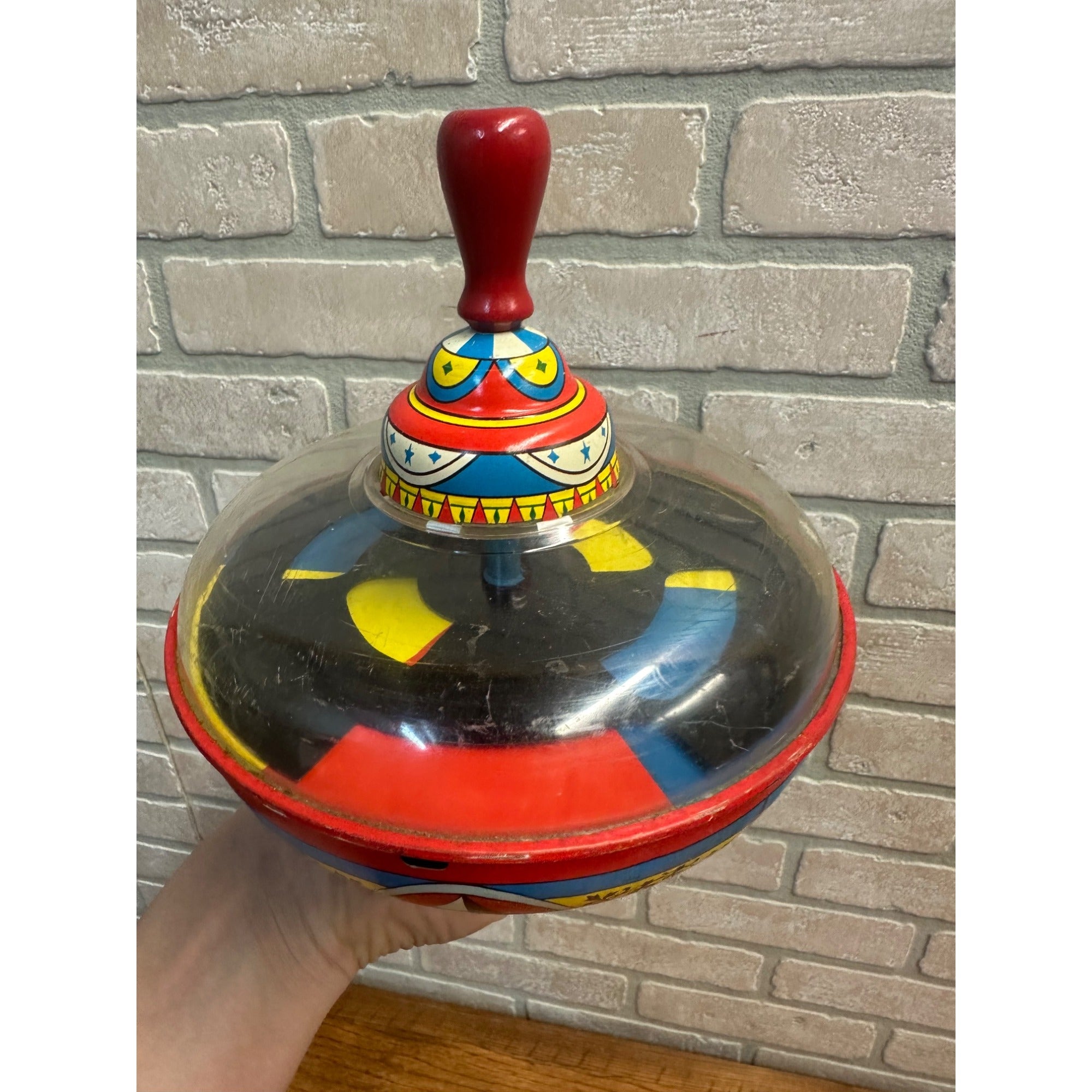 Antique Spinning Top Ohio Art Tin Litho Toy Multi-Color Swirl Whirl