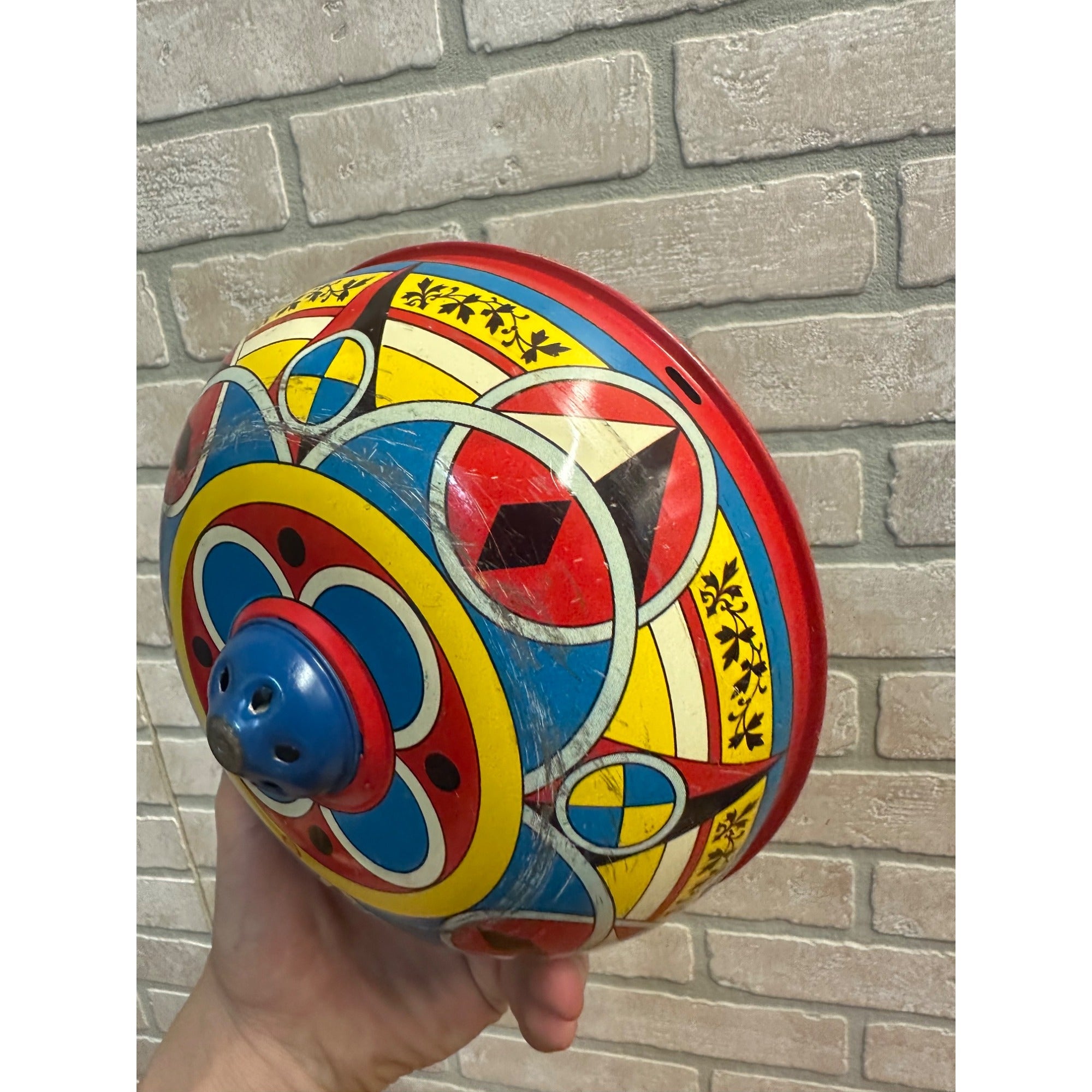 Antique Spinning Top Ohio Art Tin Litho Toy Multi-Color Swirl Whirl