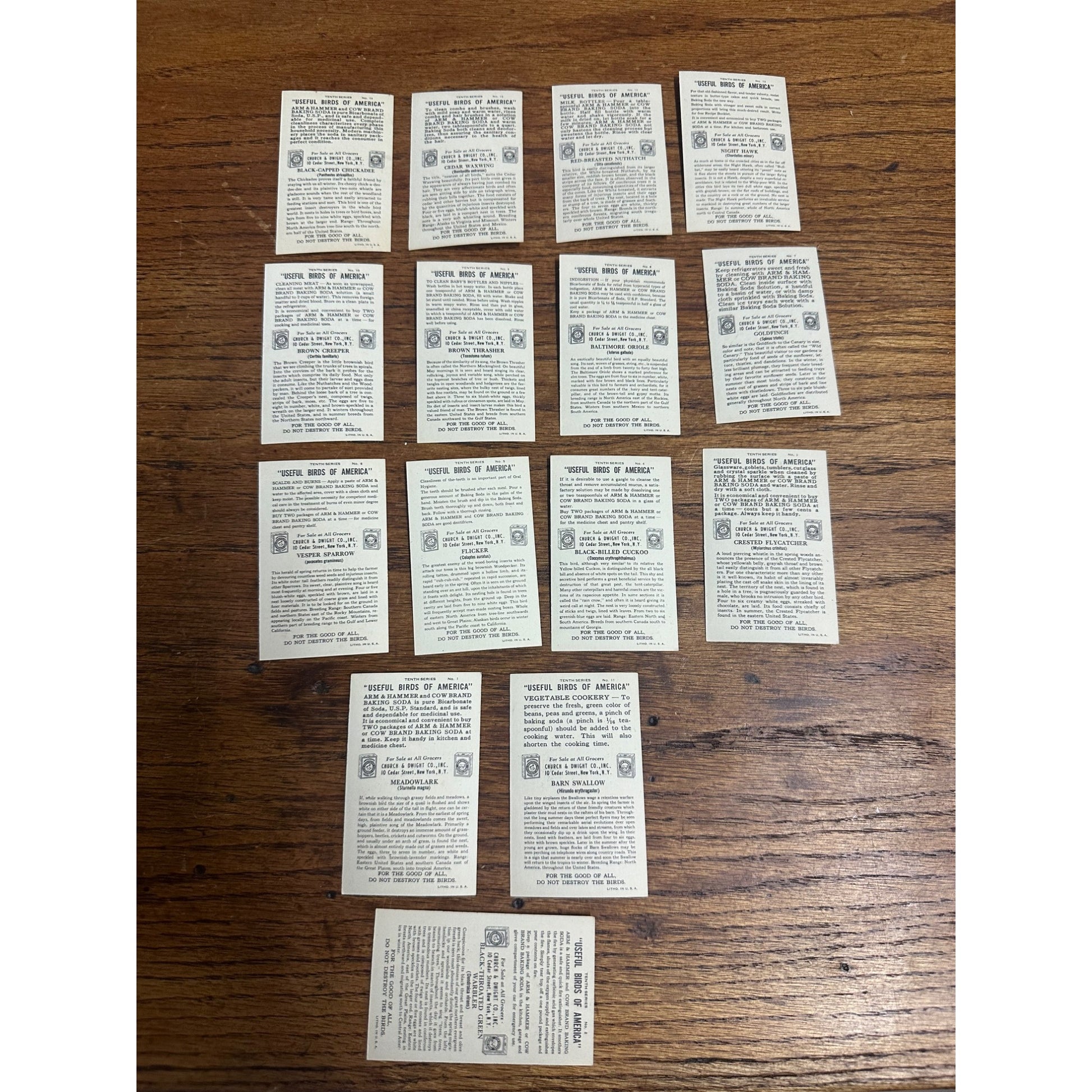1938 Church & Dwight Tenth Series Bird Trading Cards Lot (15) Non-Sports