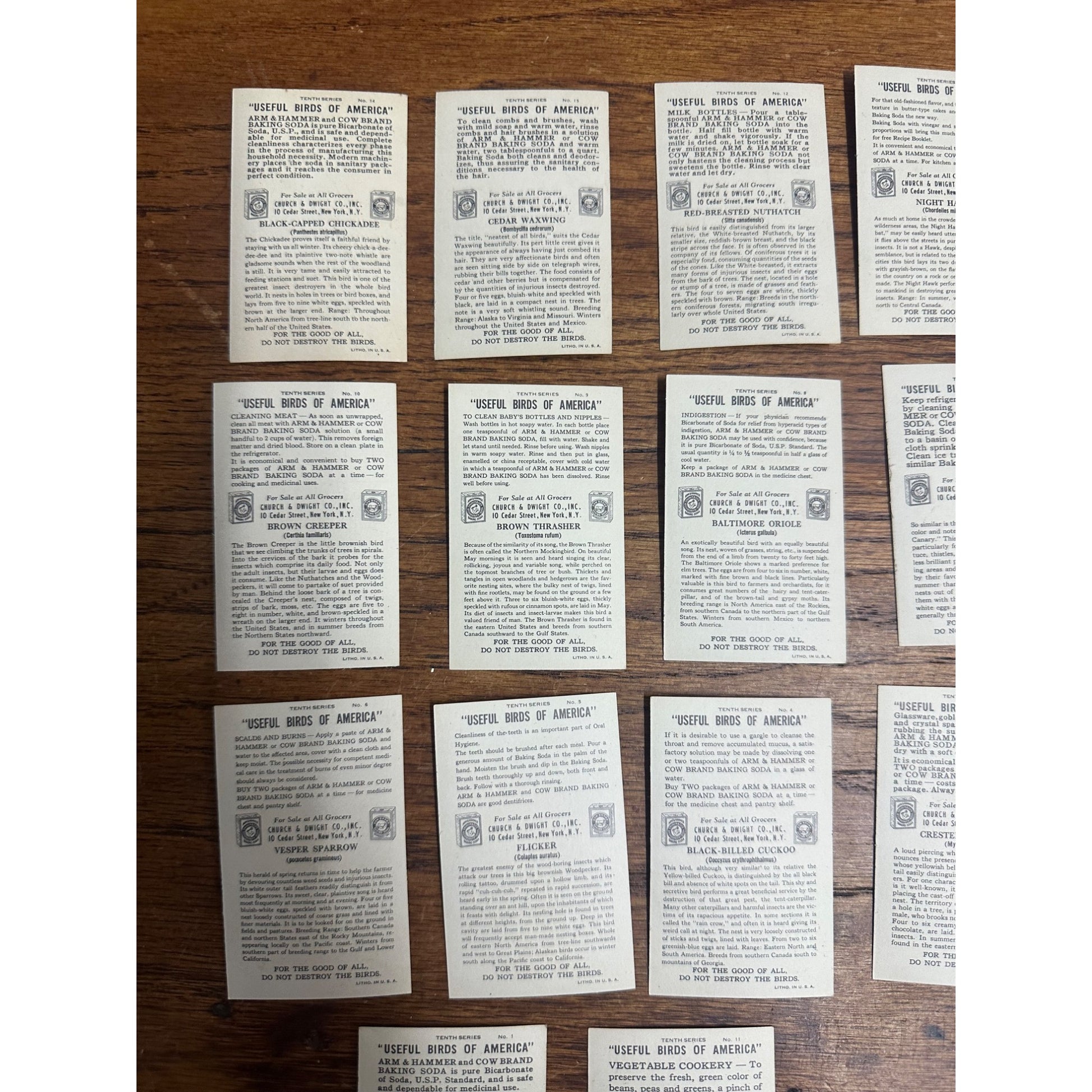 1938 Church & Dwight Tenth Series Bird Trading Cards Lot (15) Non-Sports