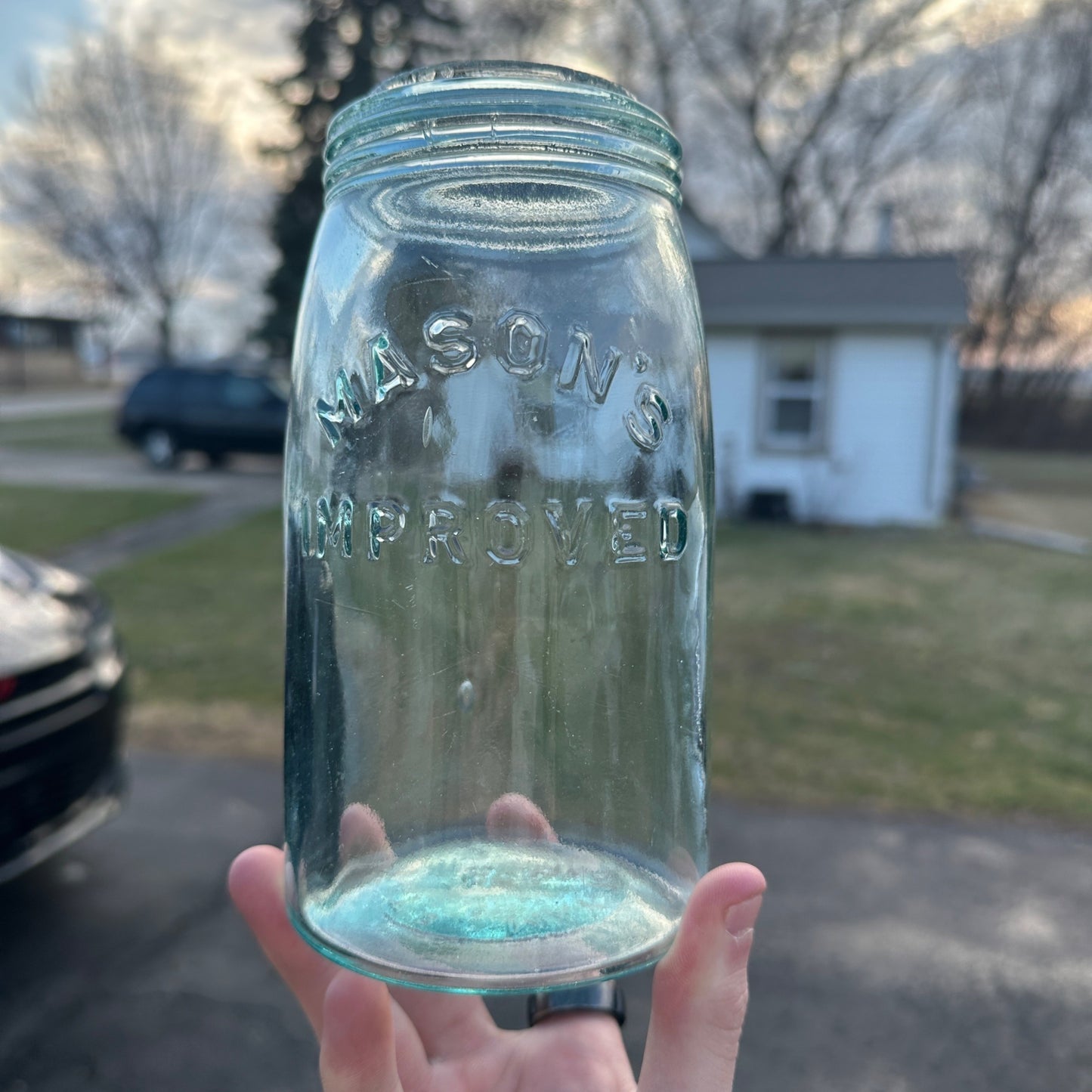 Antique Mason's improved Patented May 10th 1870 Canning Jar Blue - No Lid